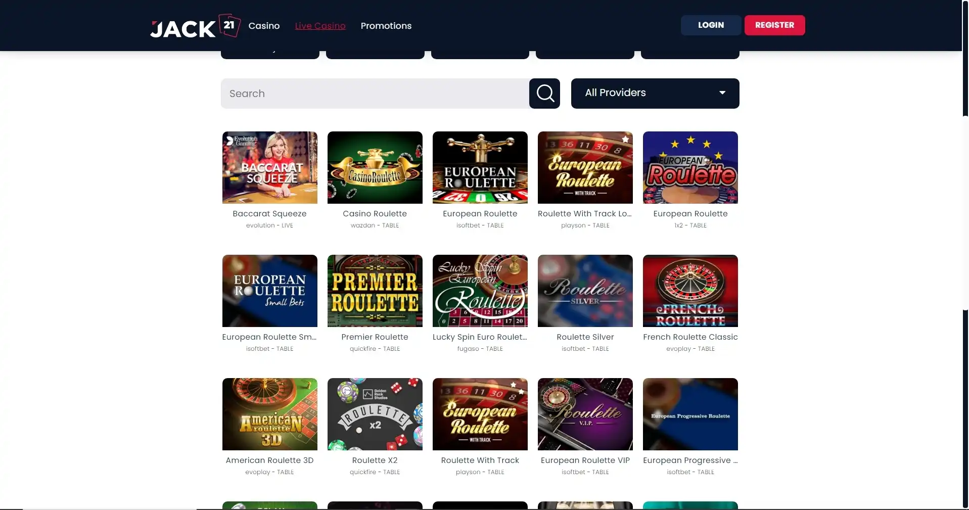 Jack 21 Live Dealer Games