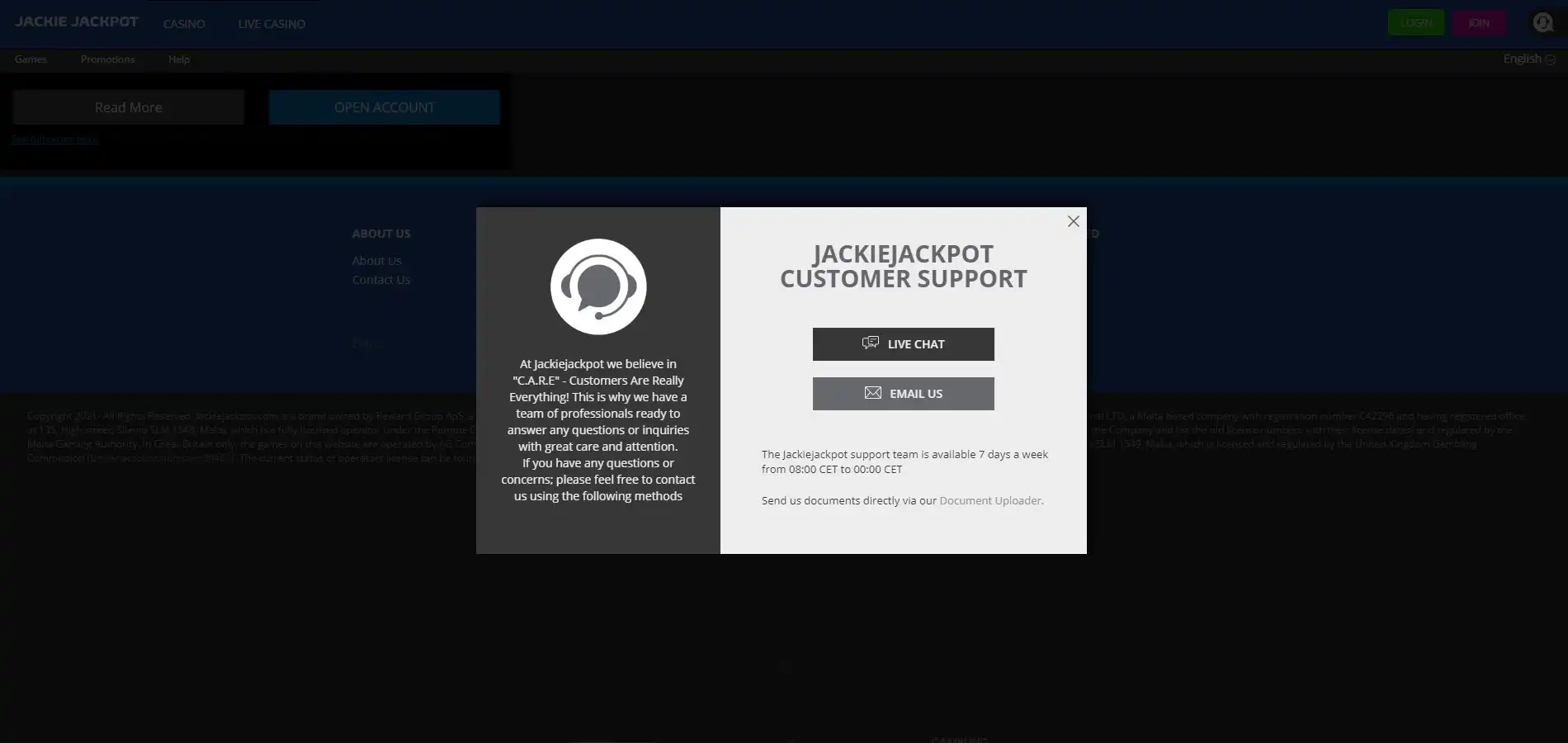Jackie Jackpot Casino Support