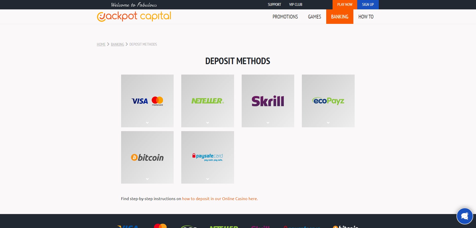 Jackpot Capital Casino Payment Methods