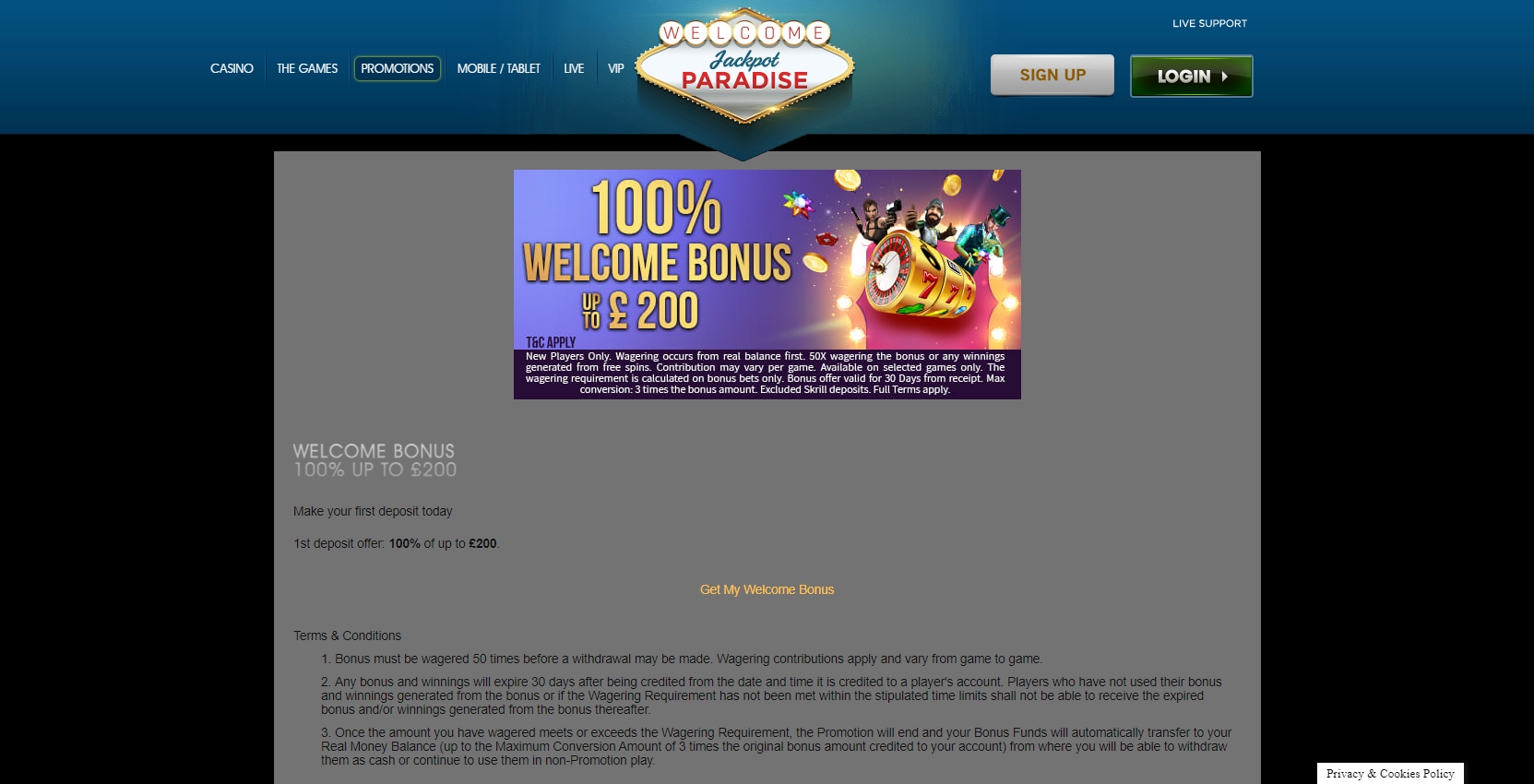 Jackpot Paradise Casino No Deposit Bonus