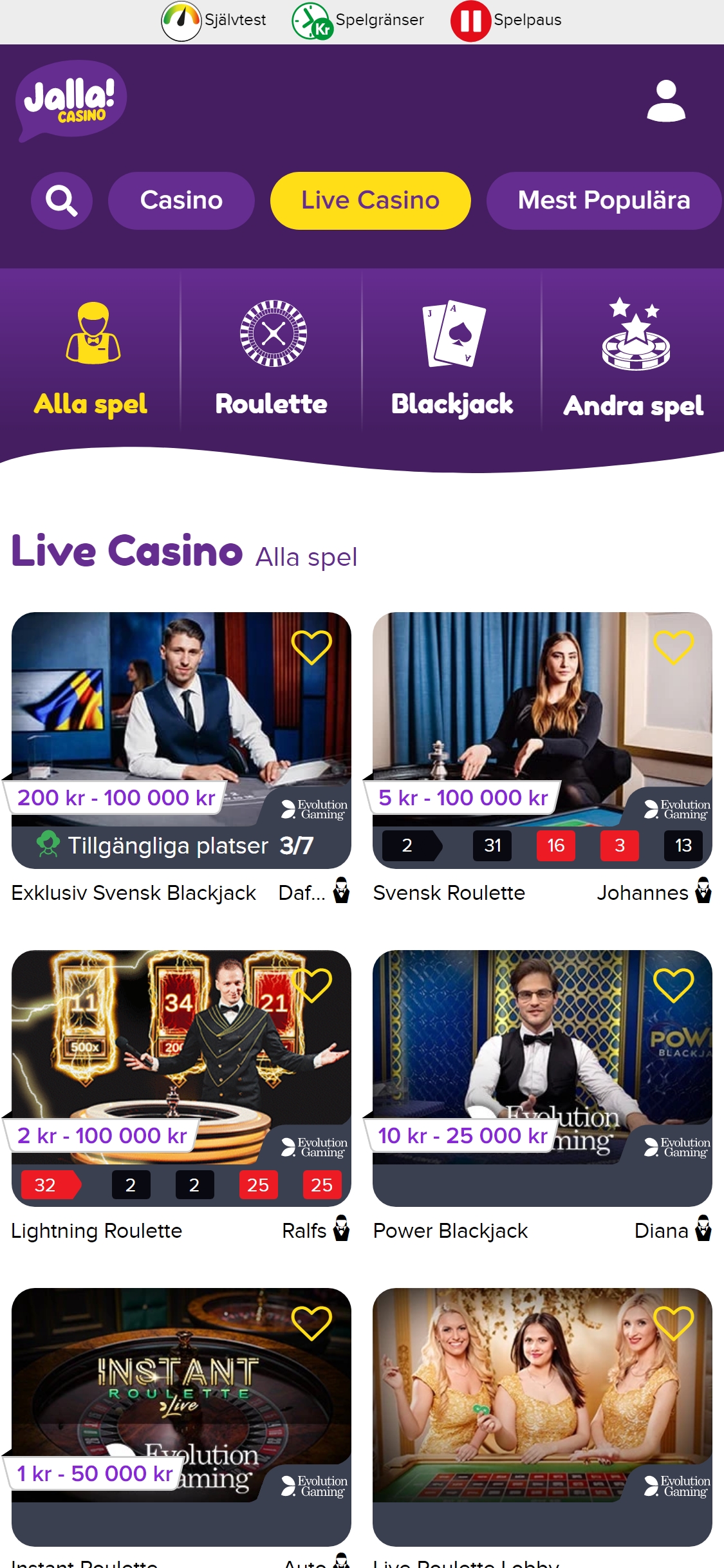 Jalla Casino Mobile Live Dealer Games Review