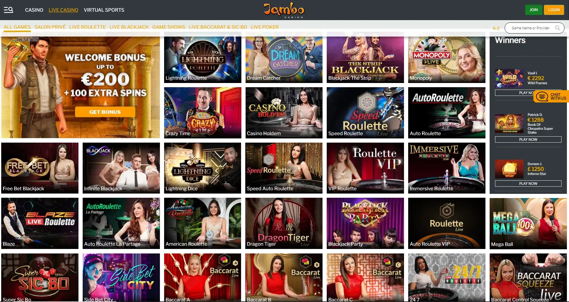 Jambo Casino Live Dealer Games
