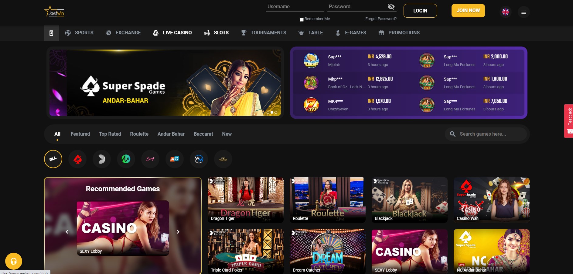 JeetWin Casino Live Dealer Games