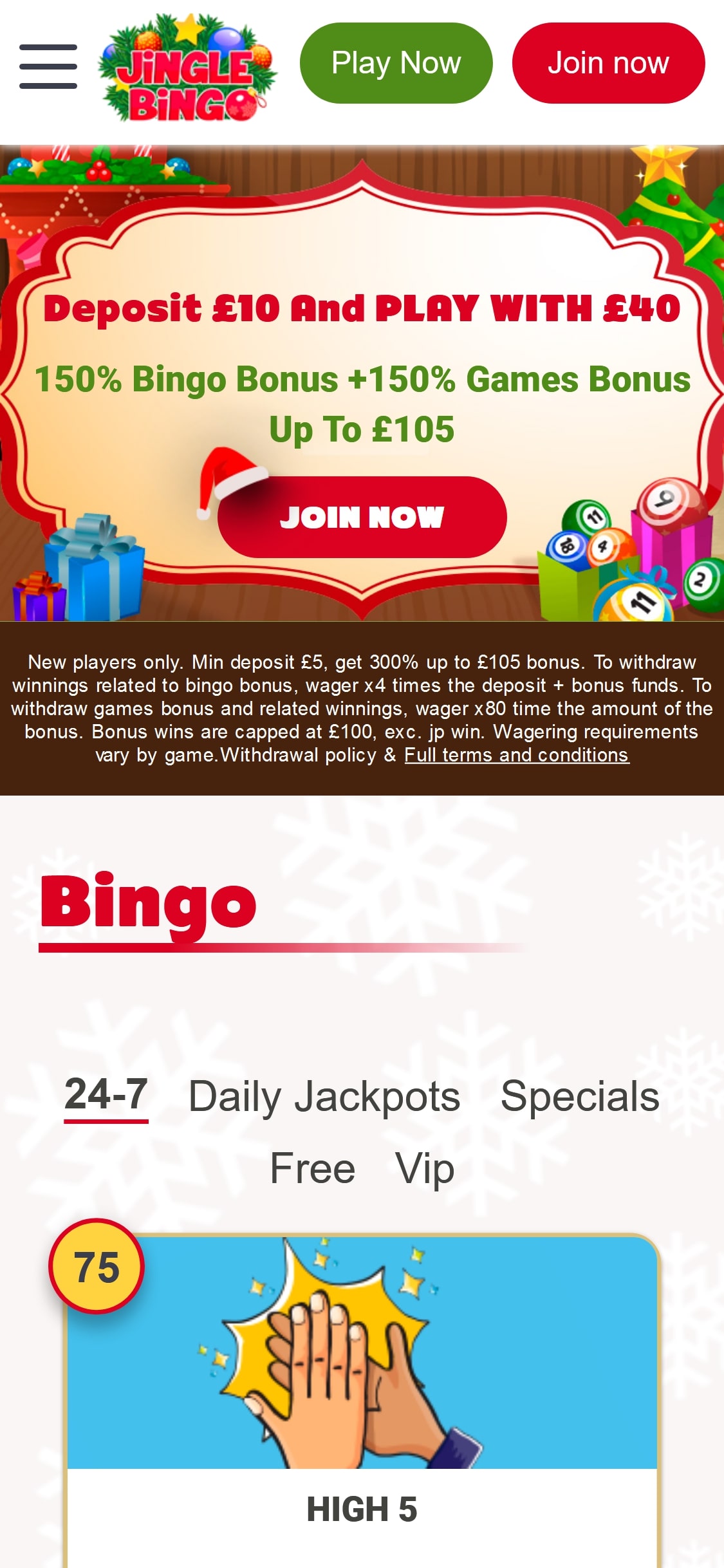 Jingle Bingo Casino Mobile Review