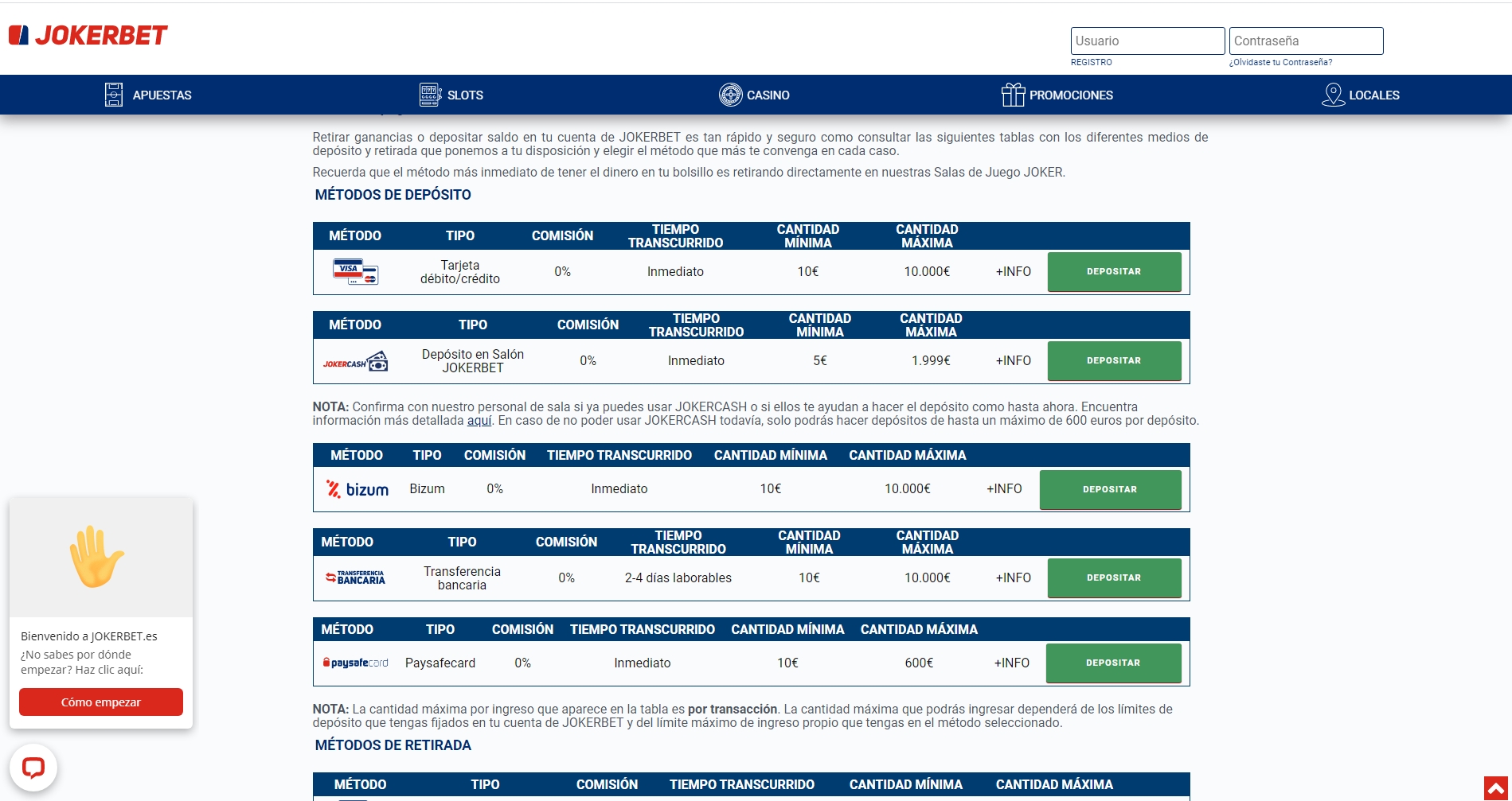 Jokerbet Payment Methods