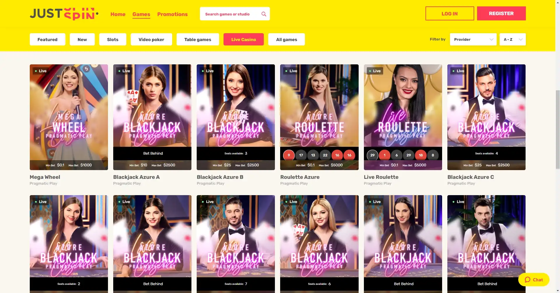 JustSpin Casino Live Dealer Games