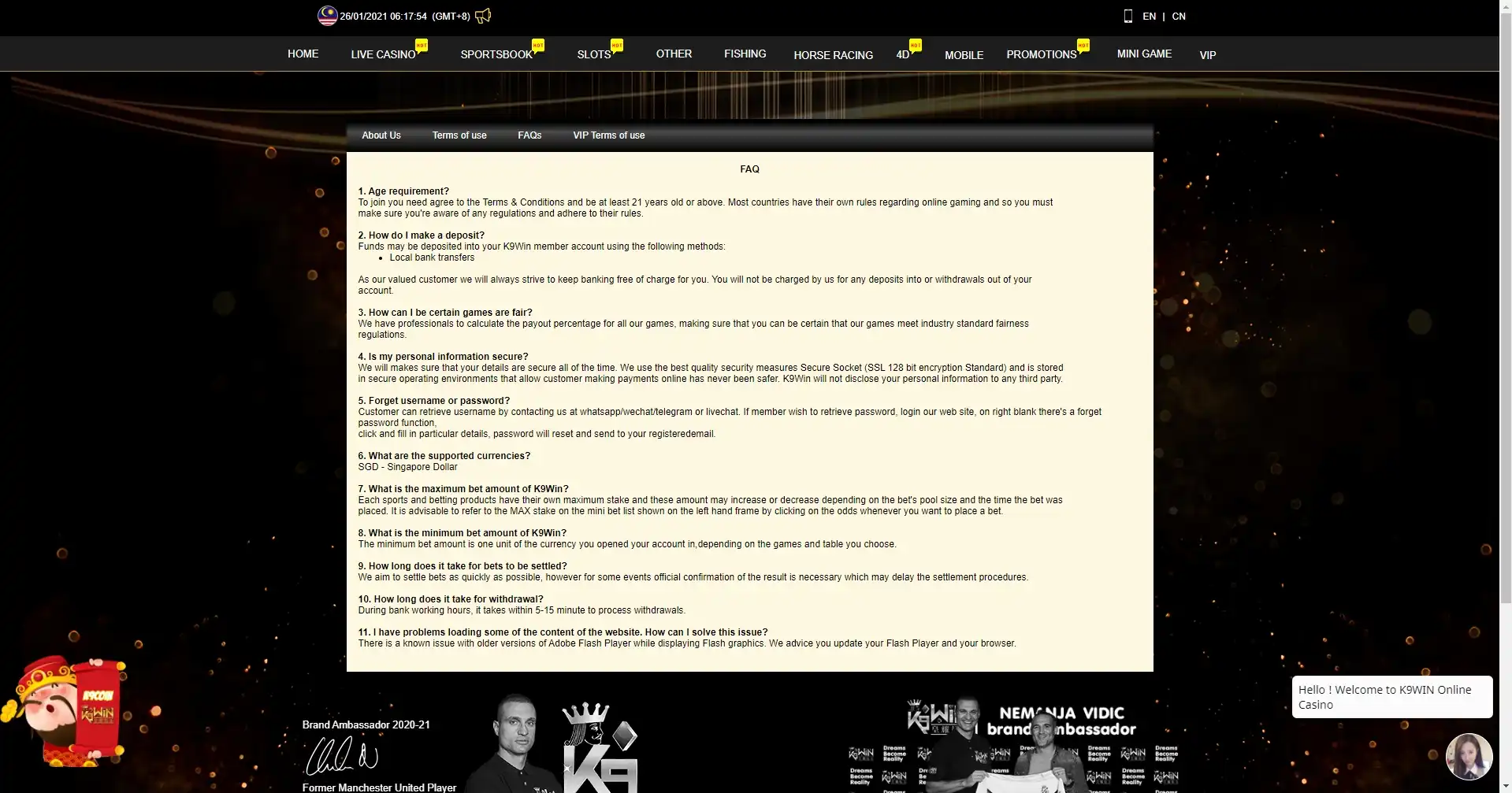 K9WIN Online Casino Support