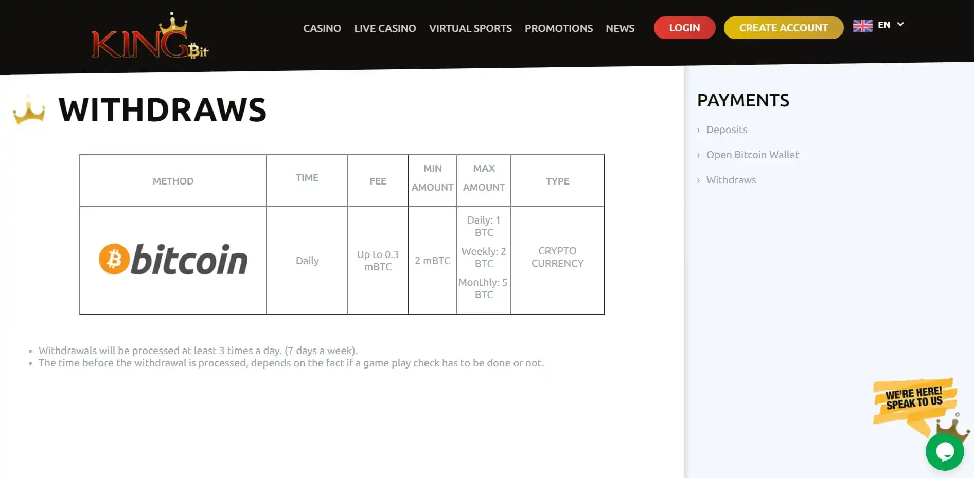 KingBit Casino Payment Methods