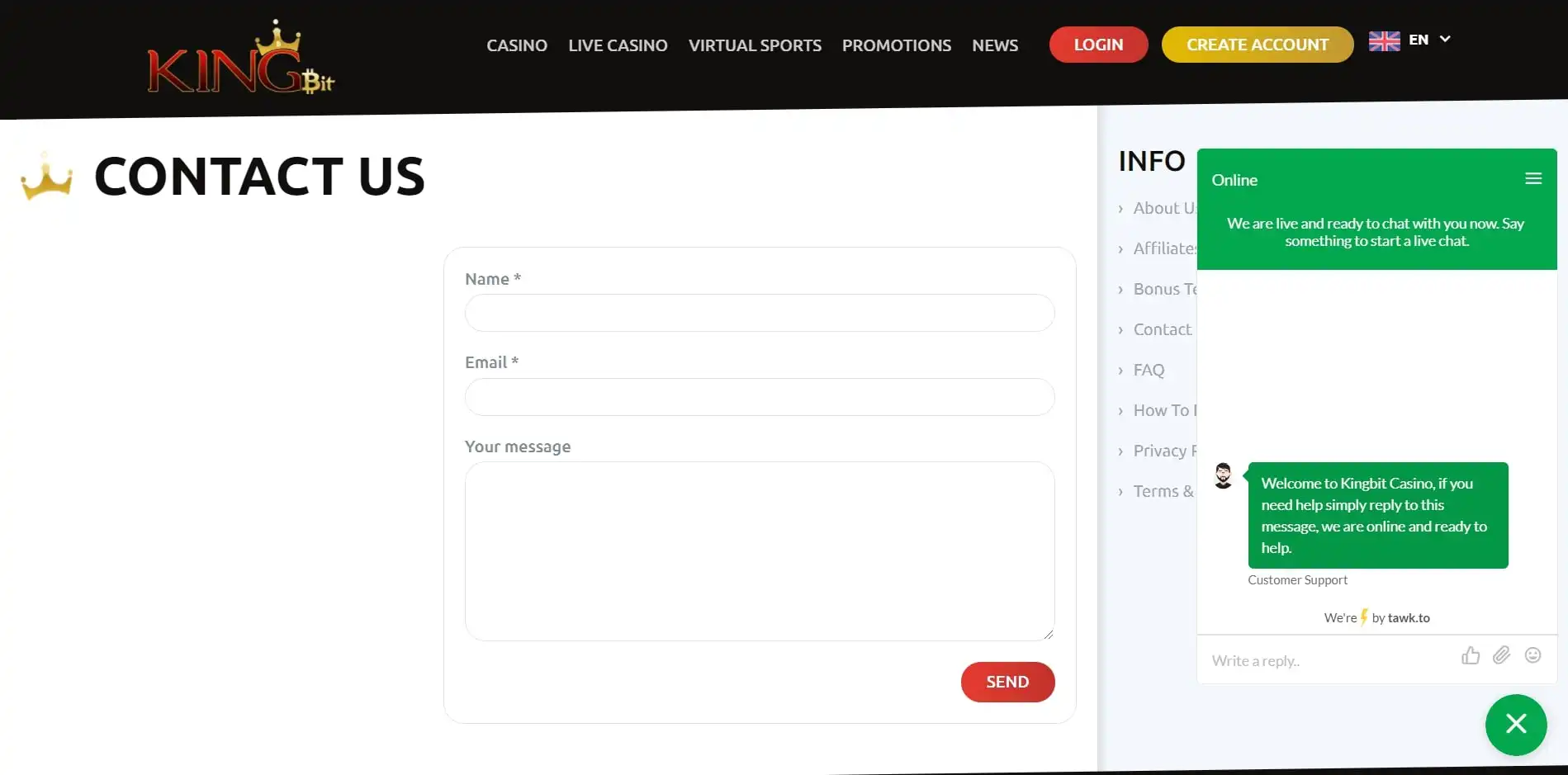 KingBit Casino Support