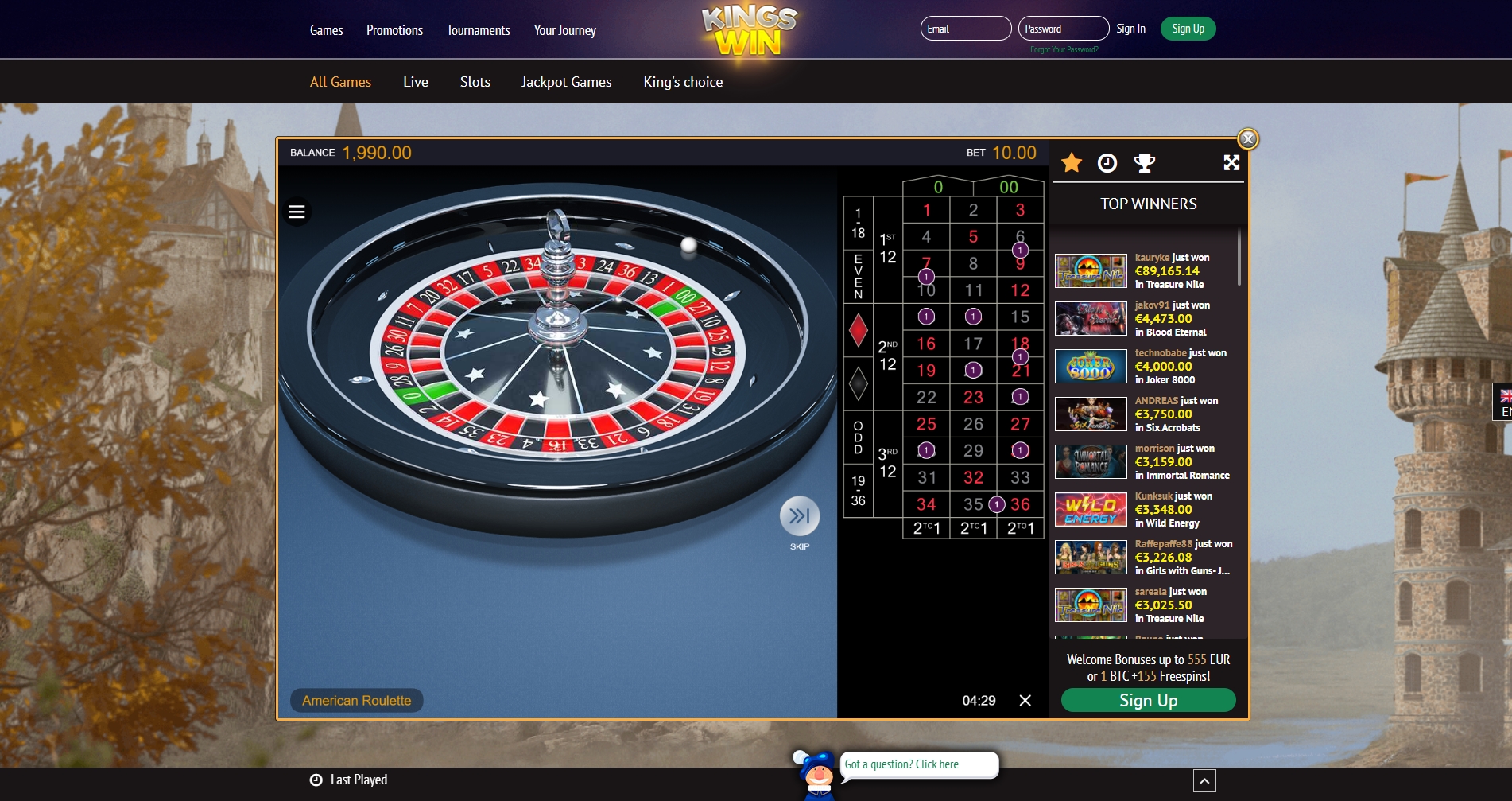 KingsWin Casino Casino Games