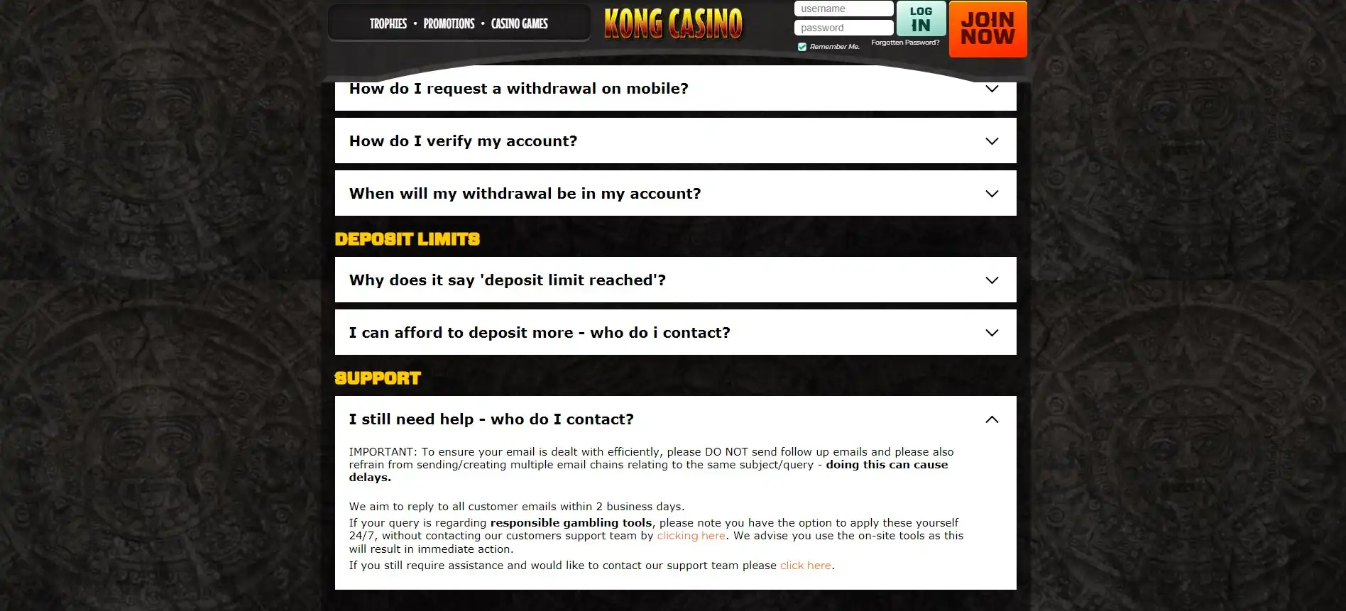 Kong Casino Support