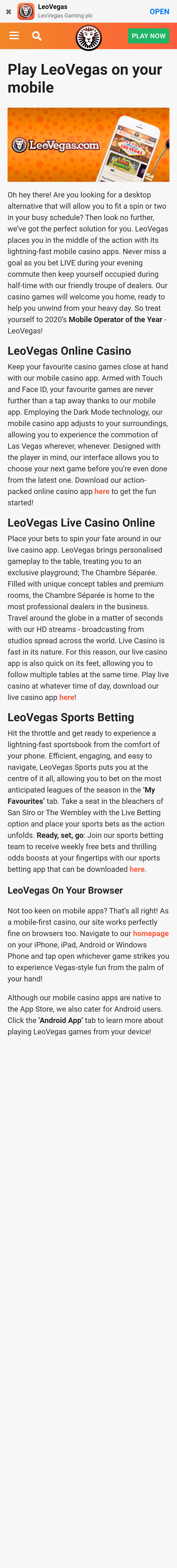 Leo Vegas Casino Mobile App Review