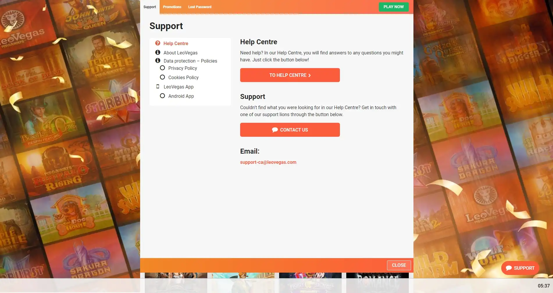 Leo Vegas Casino Support