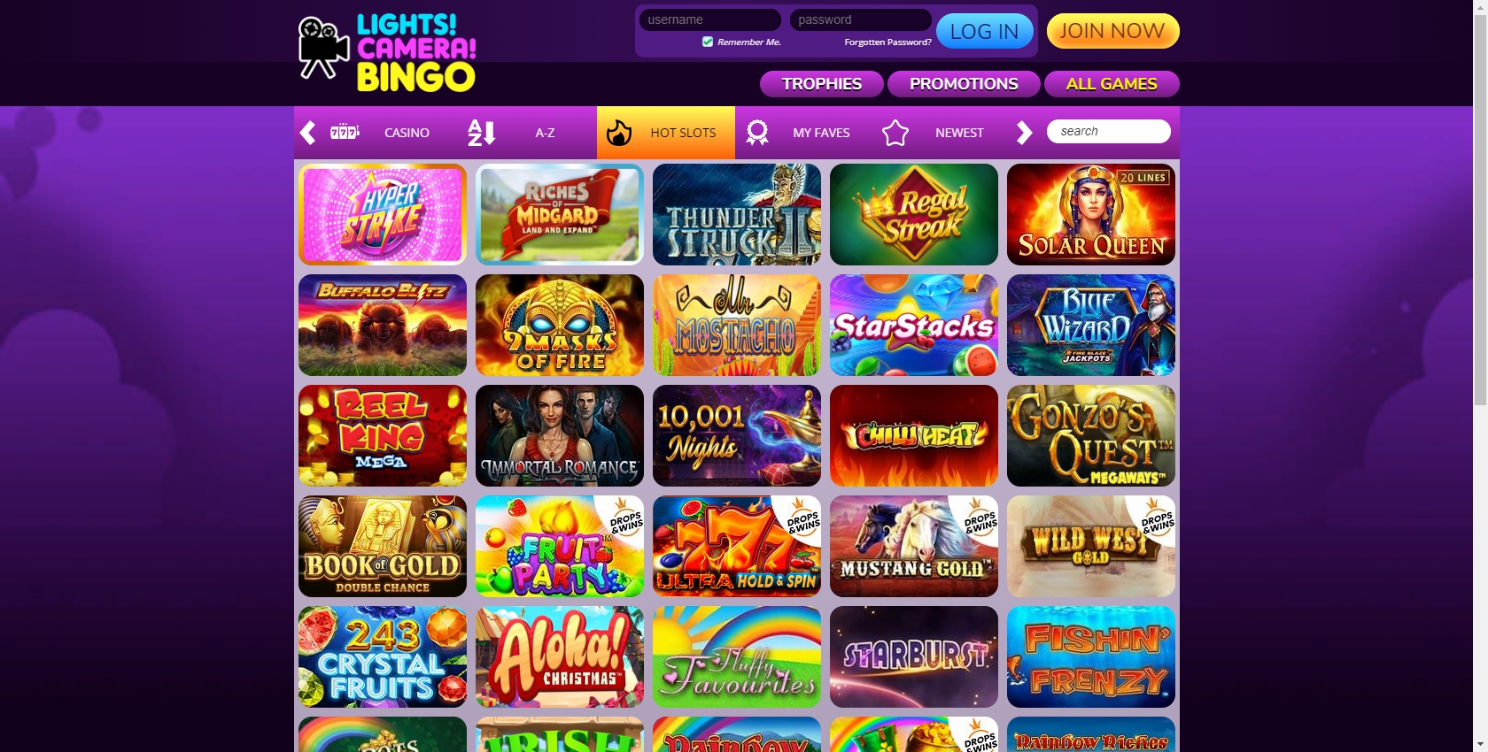 Lights Camera Bingo Casino Games