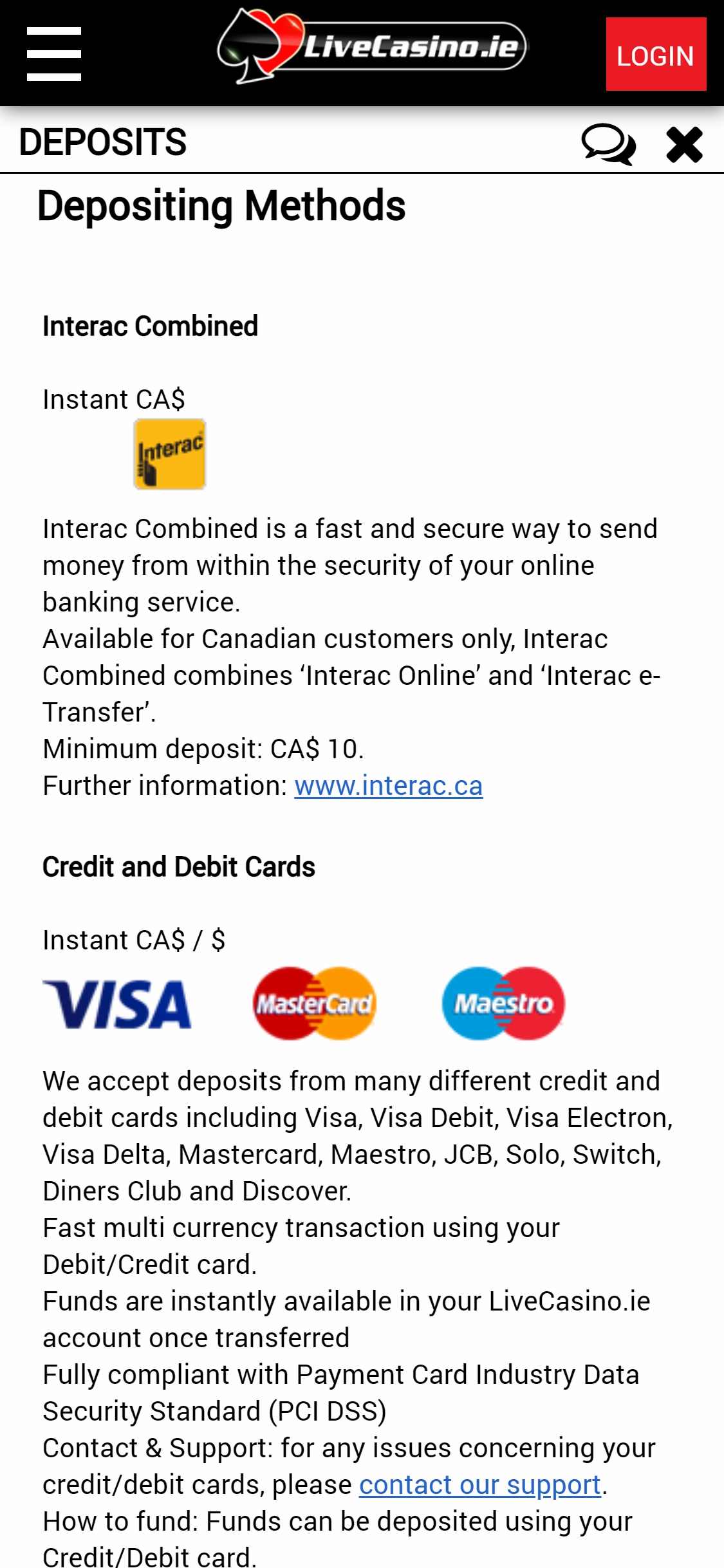 Live Casino Ireland Mobile Payment Methods Review
