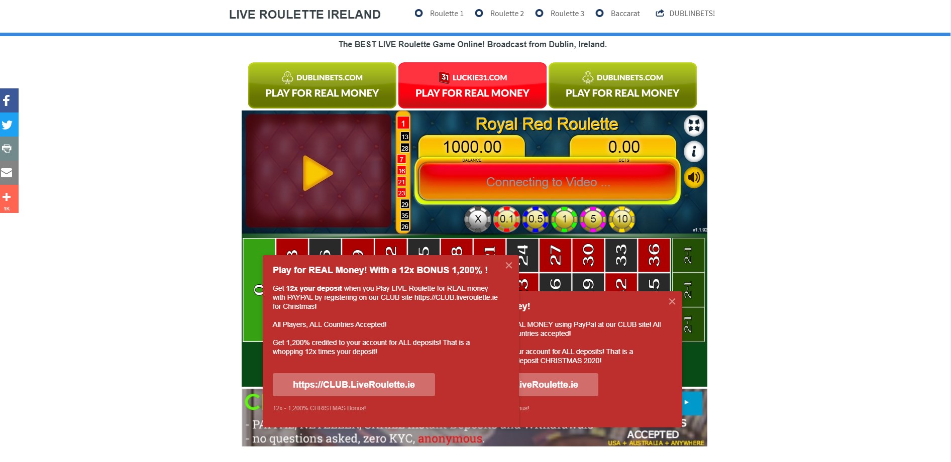 Live Roulette Casino Ireland Review