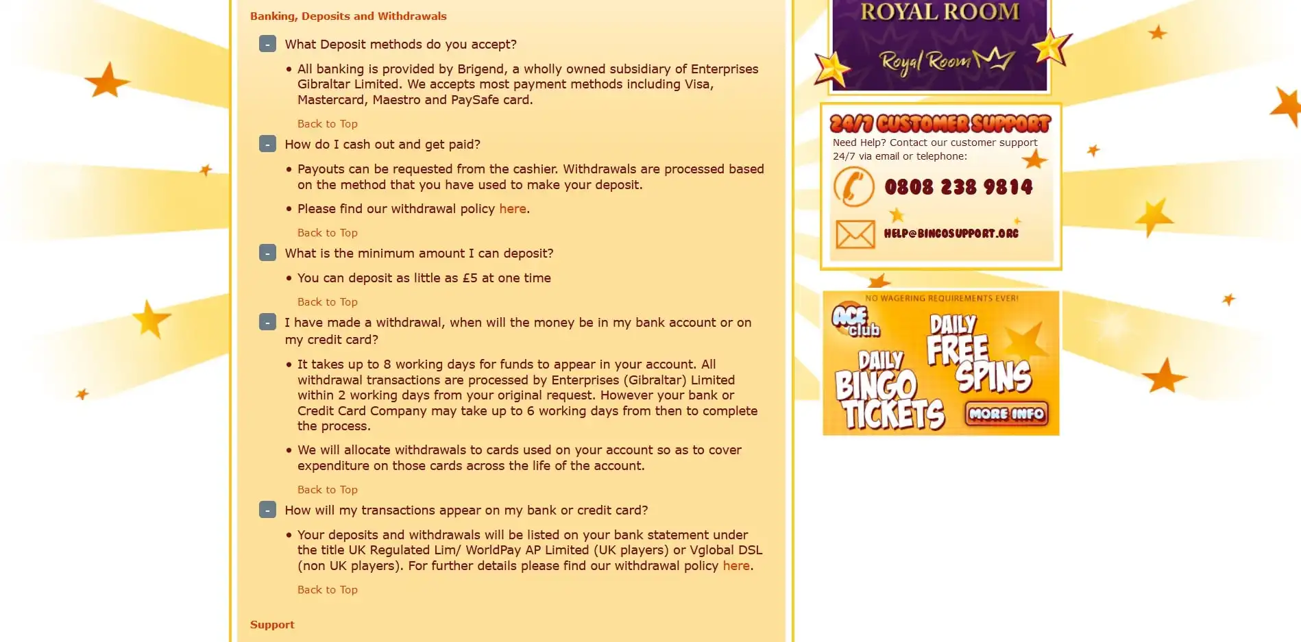 Loadsa Bingo Casino Payment Methods