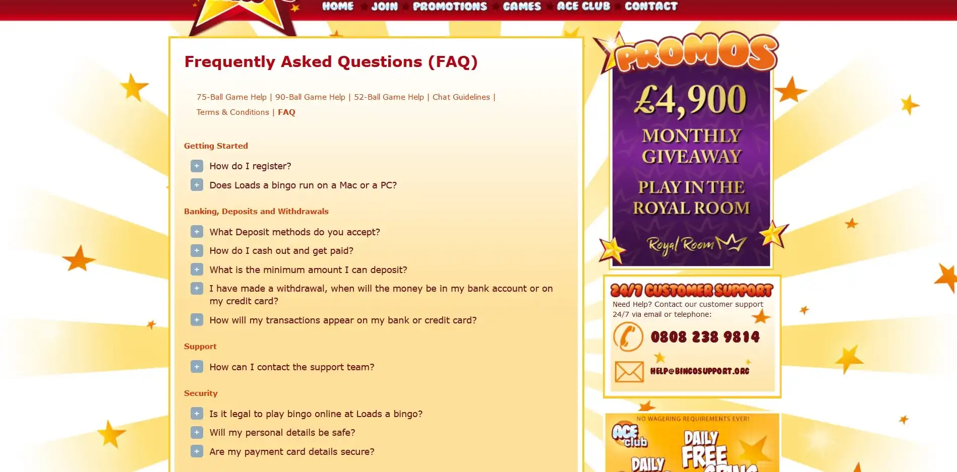 Loadsa Bingo Casino Support