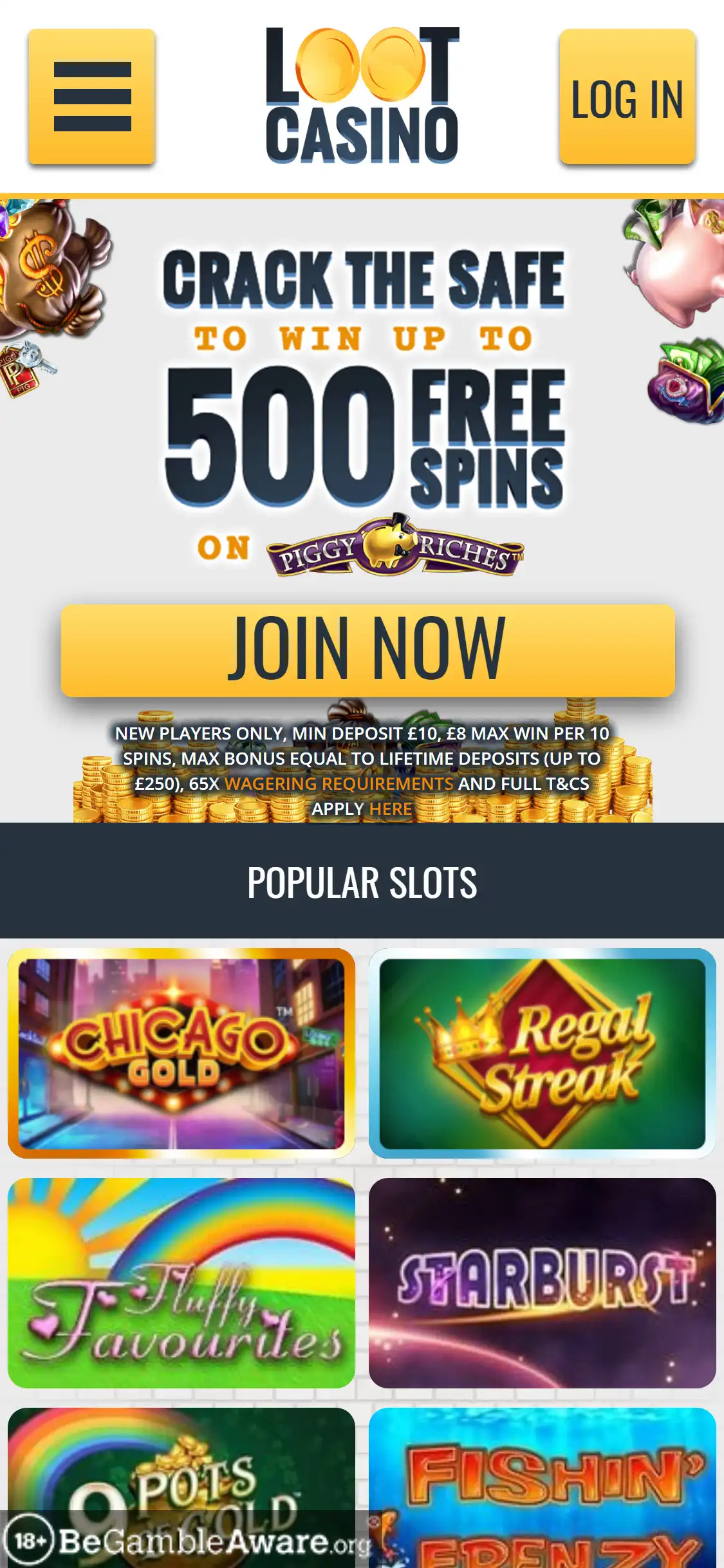Loot Casino Home Page
