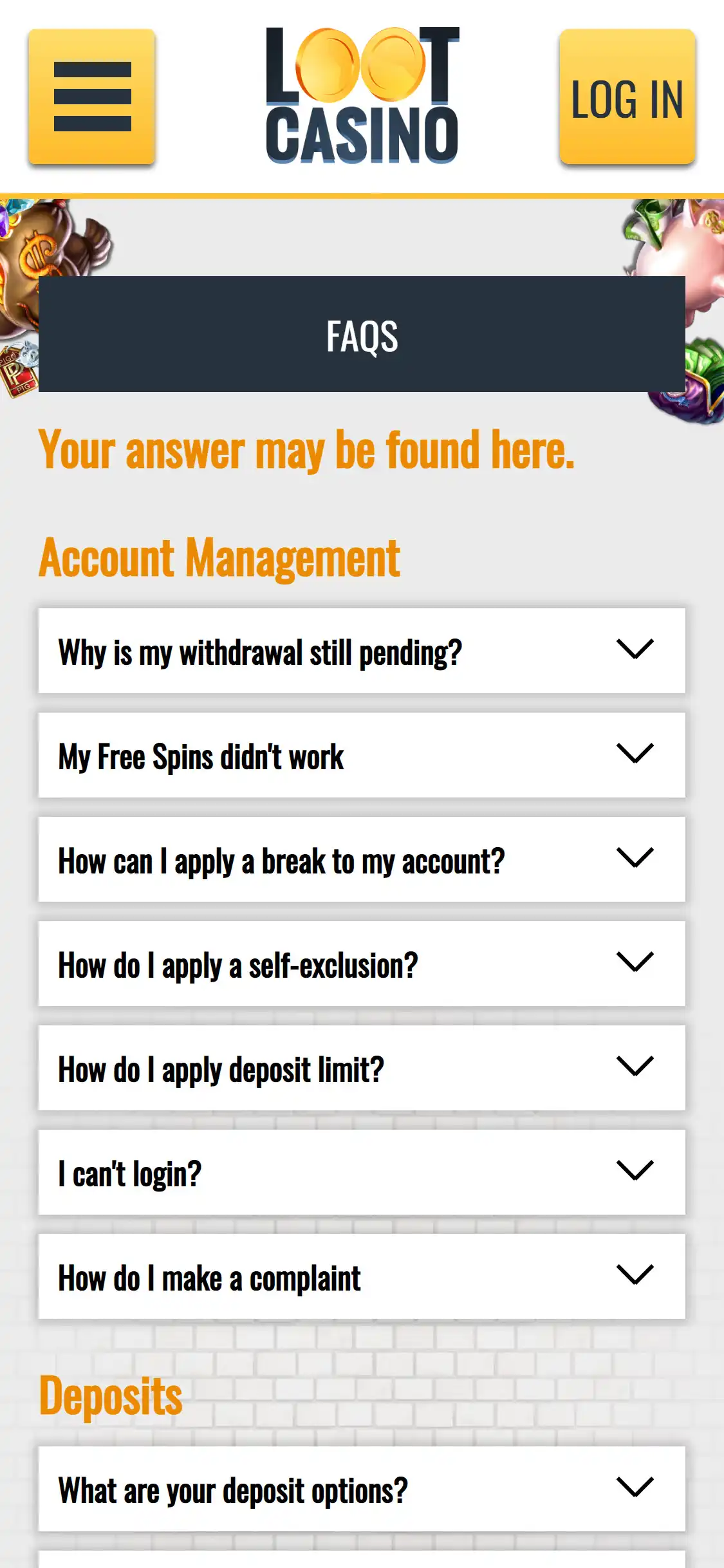 Loot Casino Mobile Support
