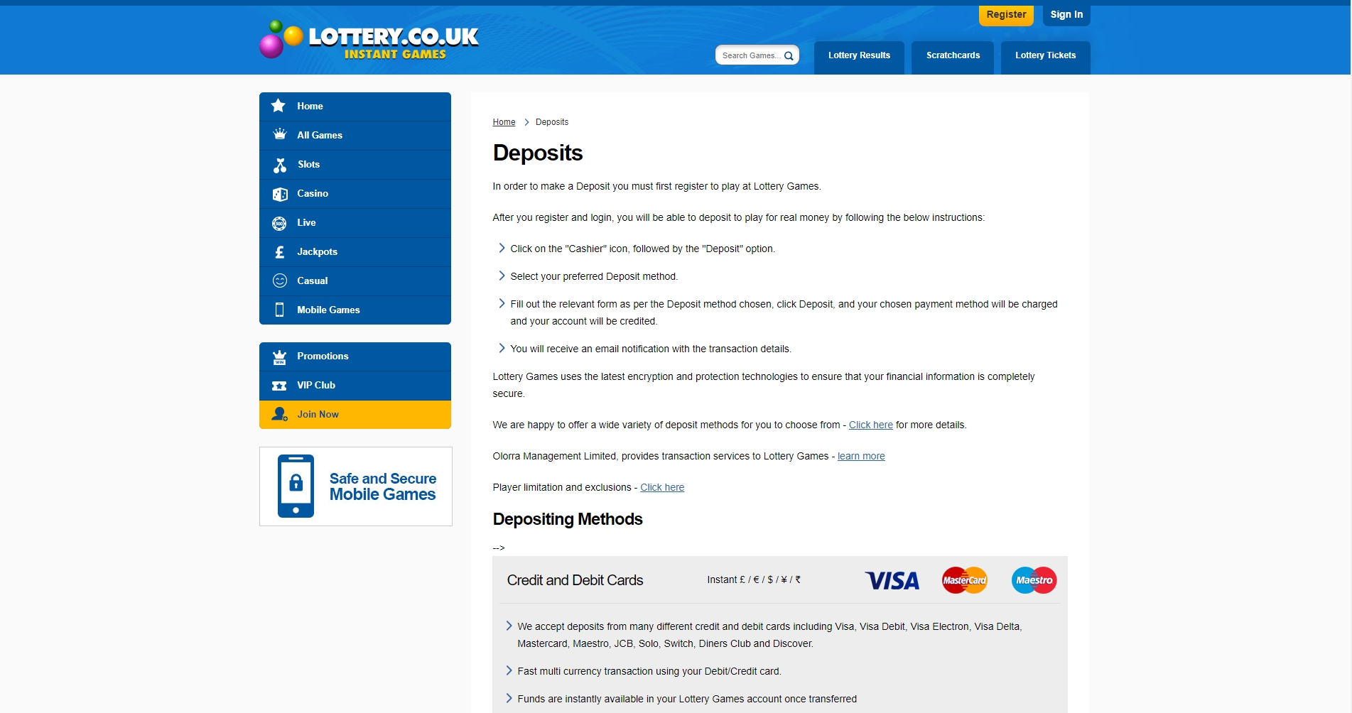 Lottery UK Casino Payment Methods