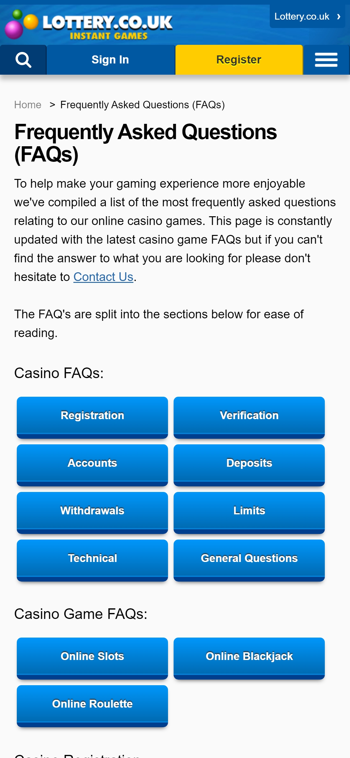 Lottery UK Casino Mobile Support Review