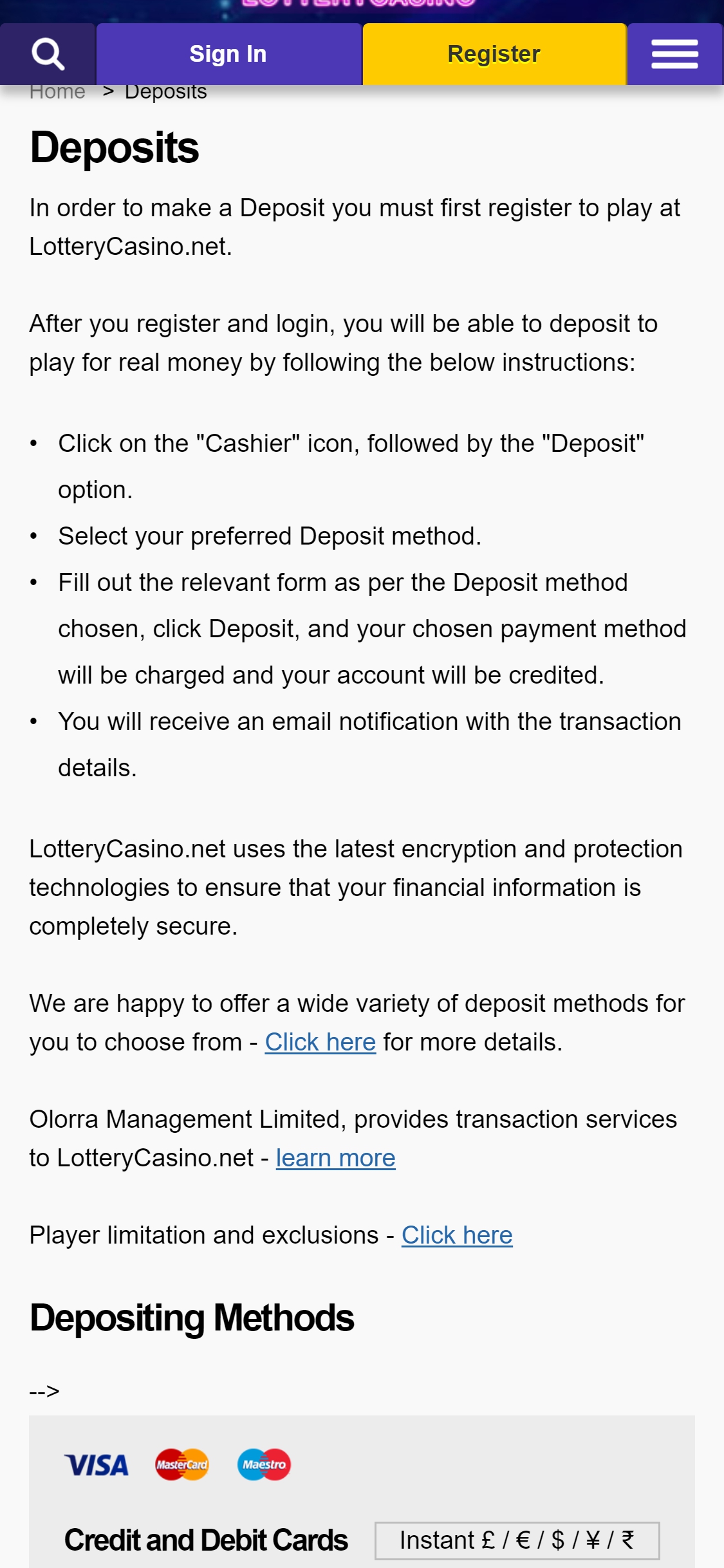 Lottery Casino Mobile Payment Methods Review
