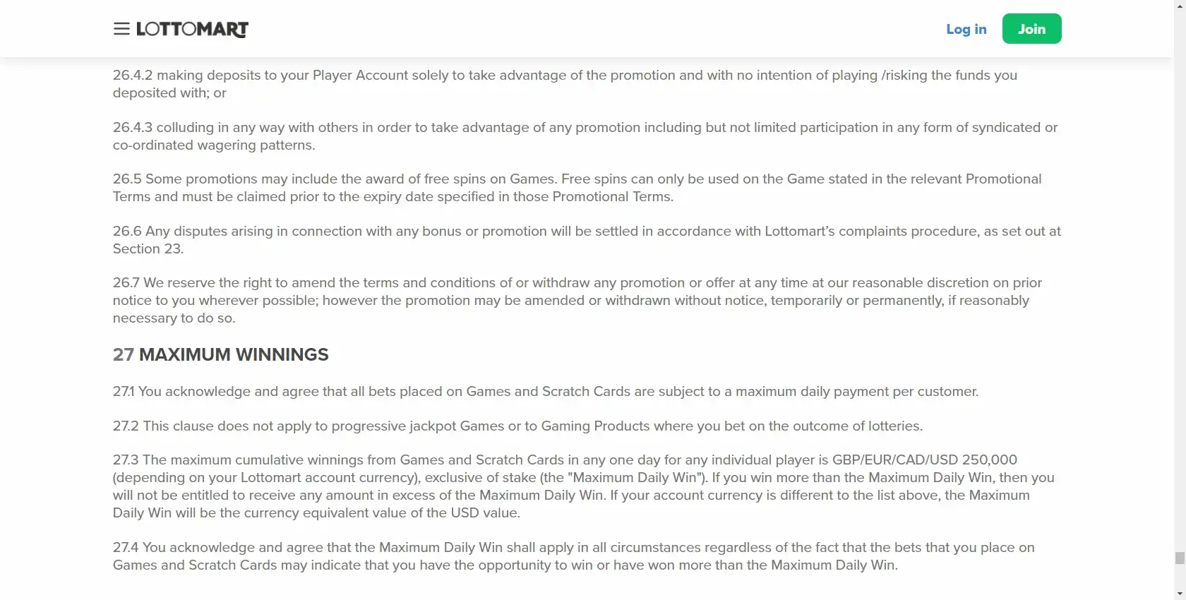 Lottomart Casino Payment Methods
