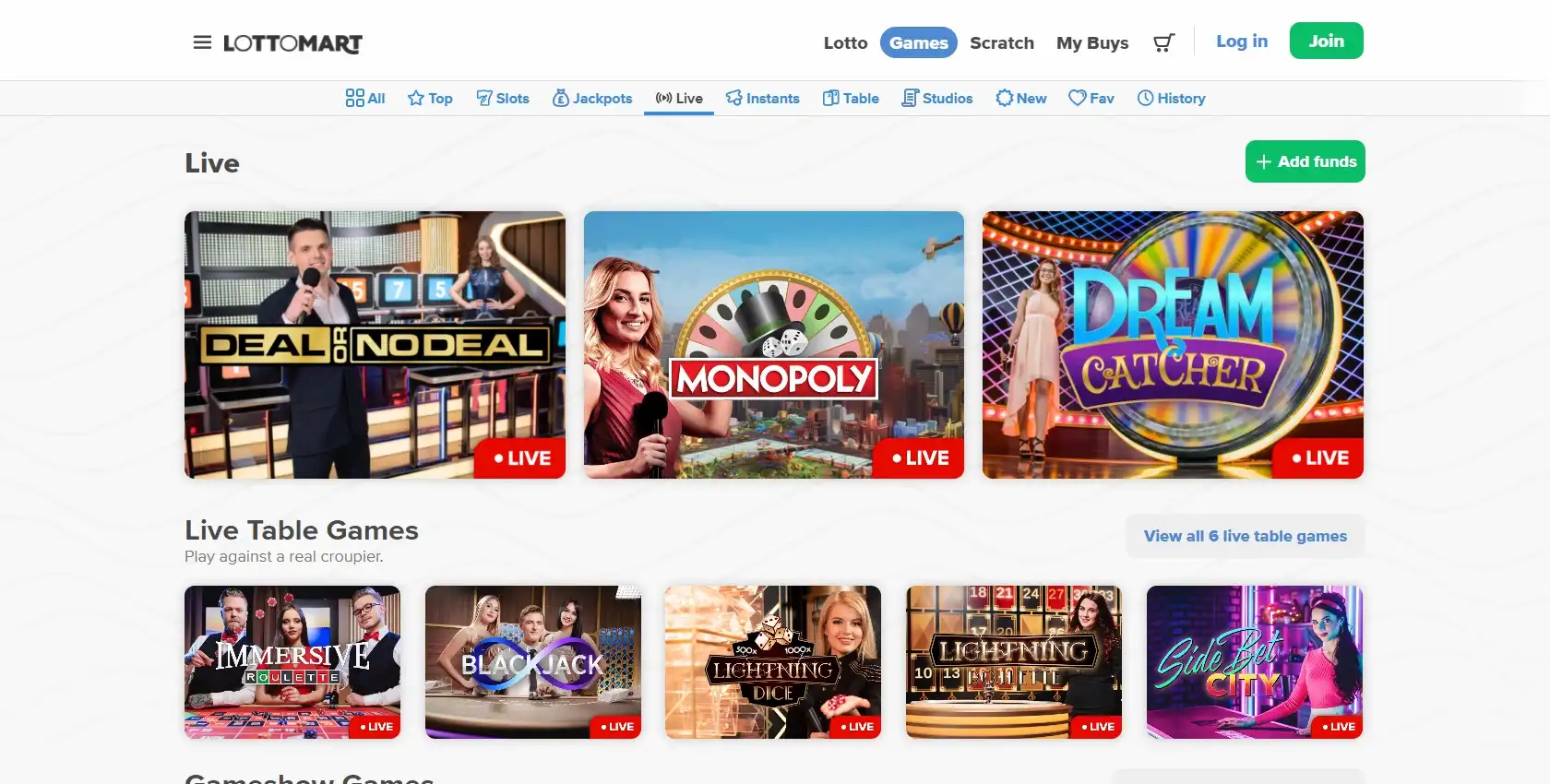 Lottomart Casino Live Dealer Games