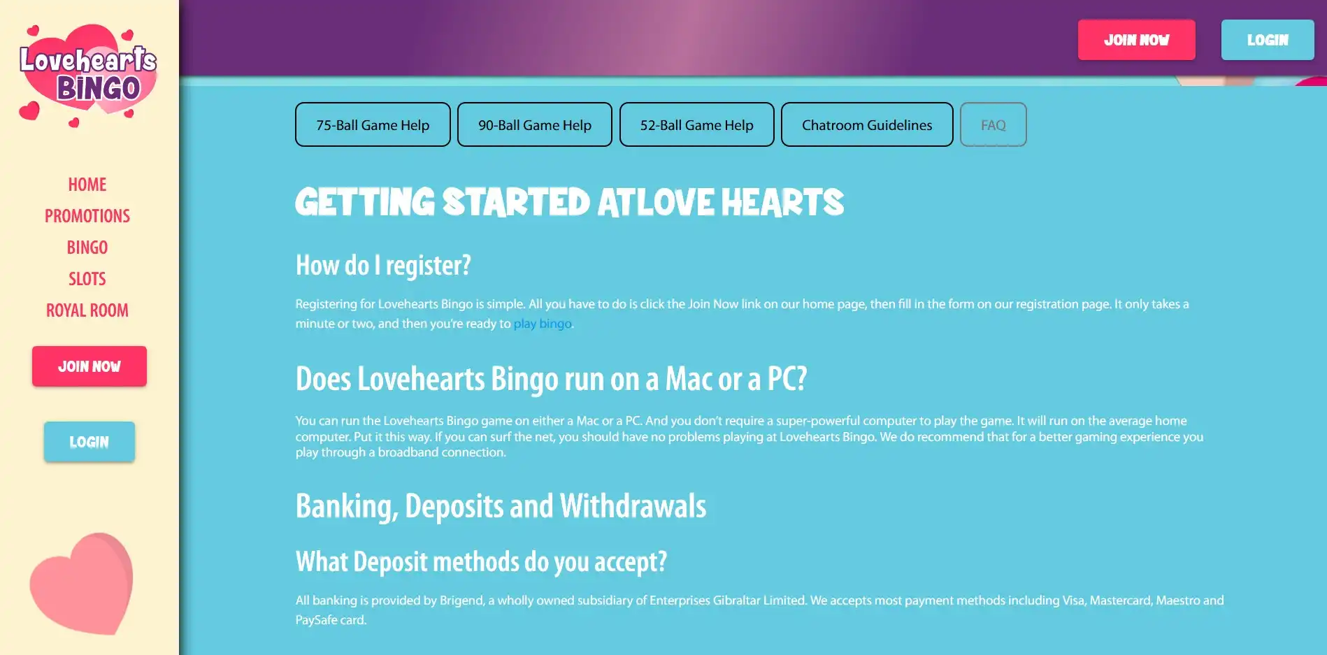 Love Hearts Bingo Casino Support