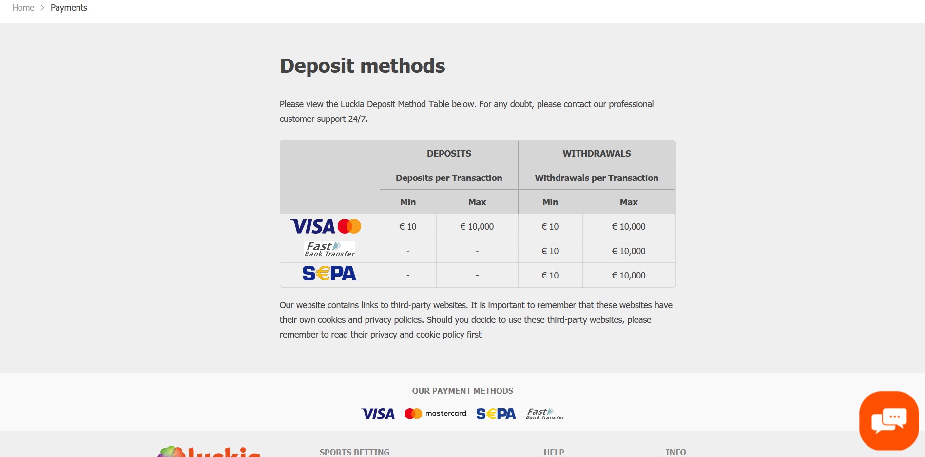 Luckia Payment Methods