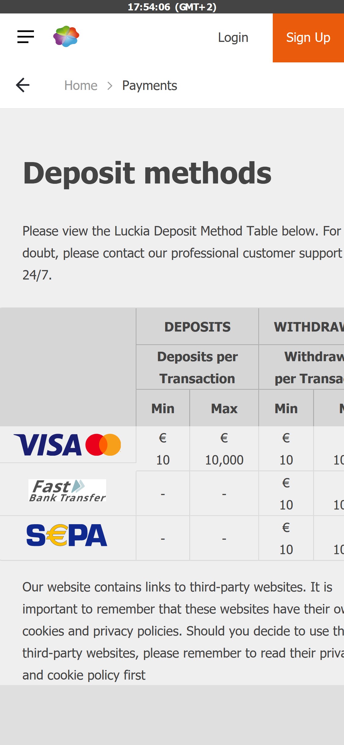 Luckia Mobile Payment Methods Review