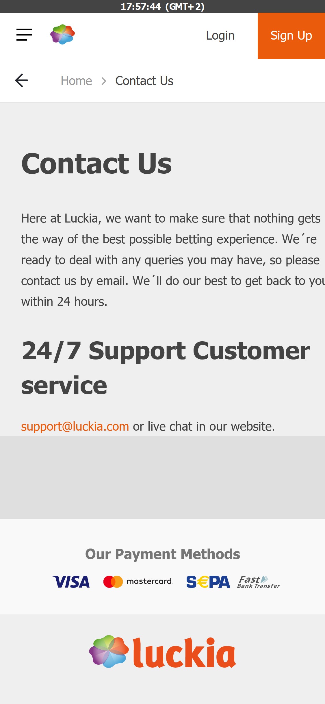 Luckia Mobile Support Review