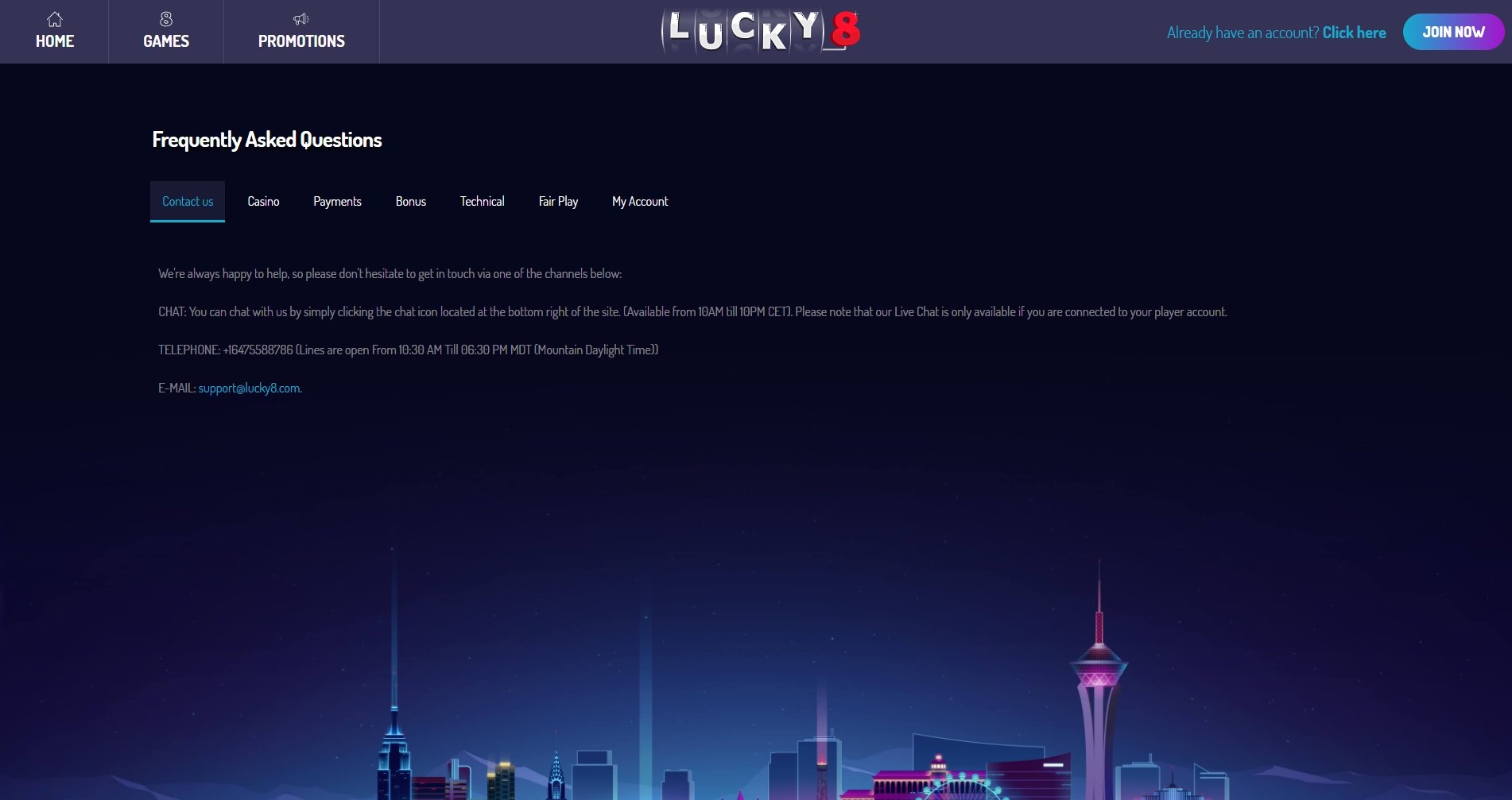 Lucky8 Casino Support
