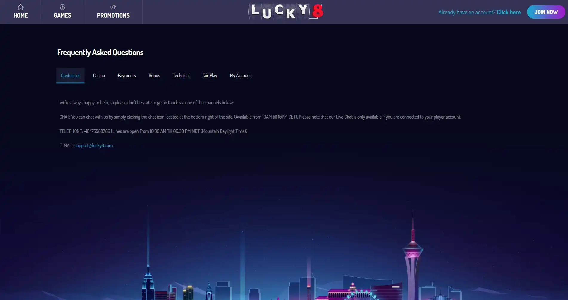 Lucky8 Casino Support