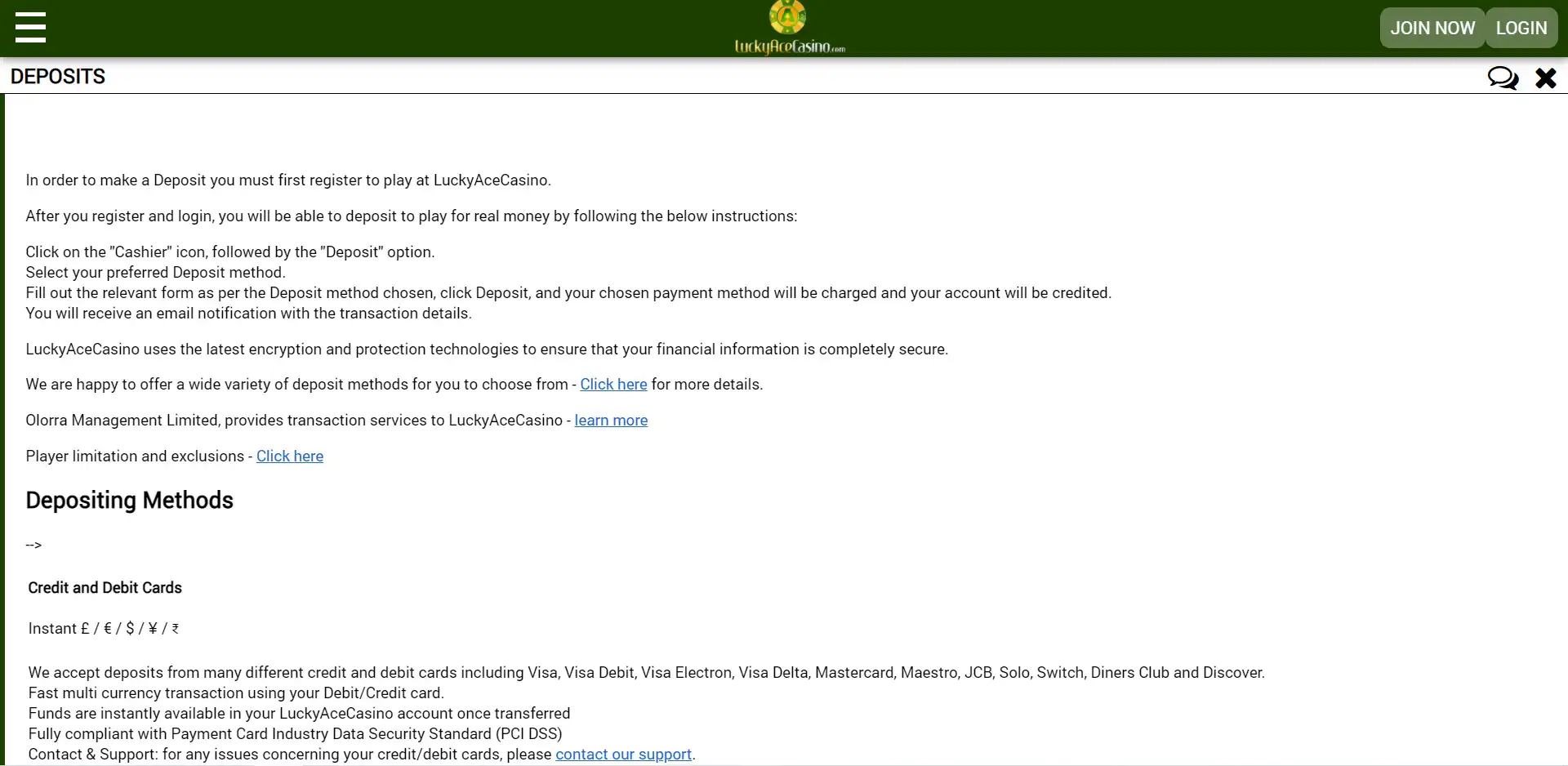 Lucky Ace Casino Payment Methods