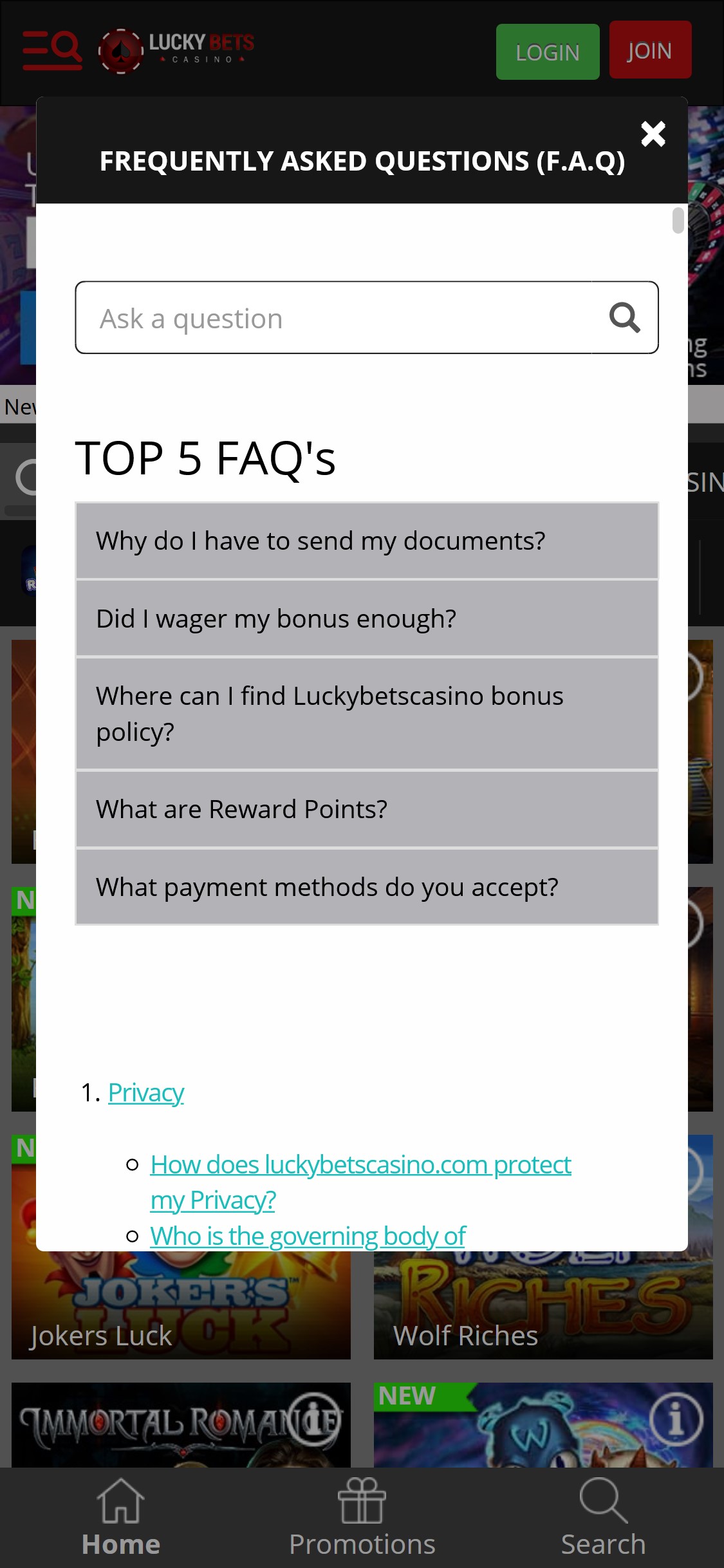 LuckyBetsCasino Mobile Support Review