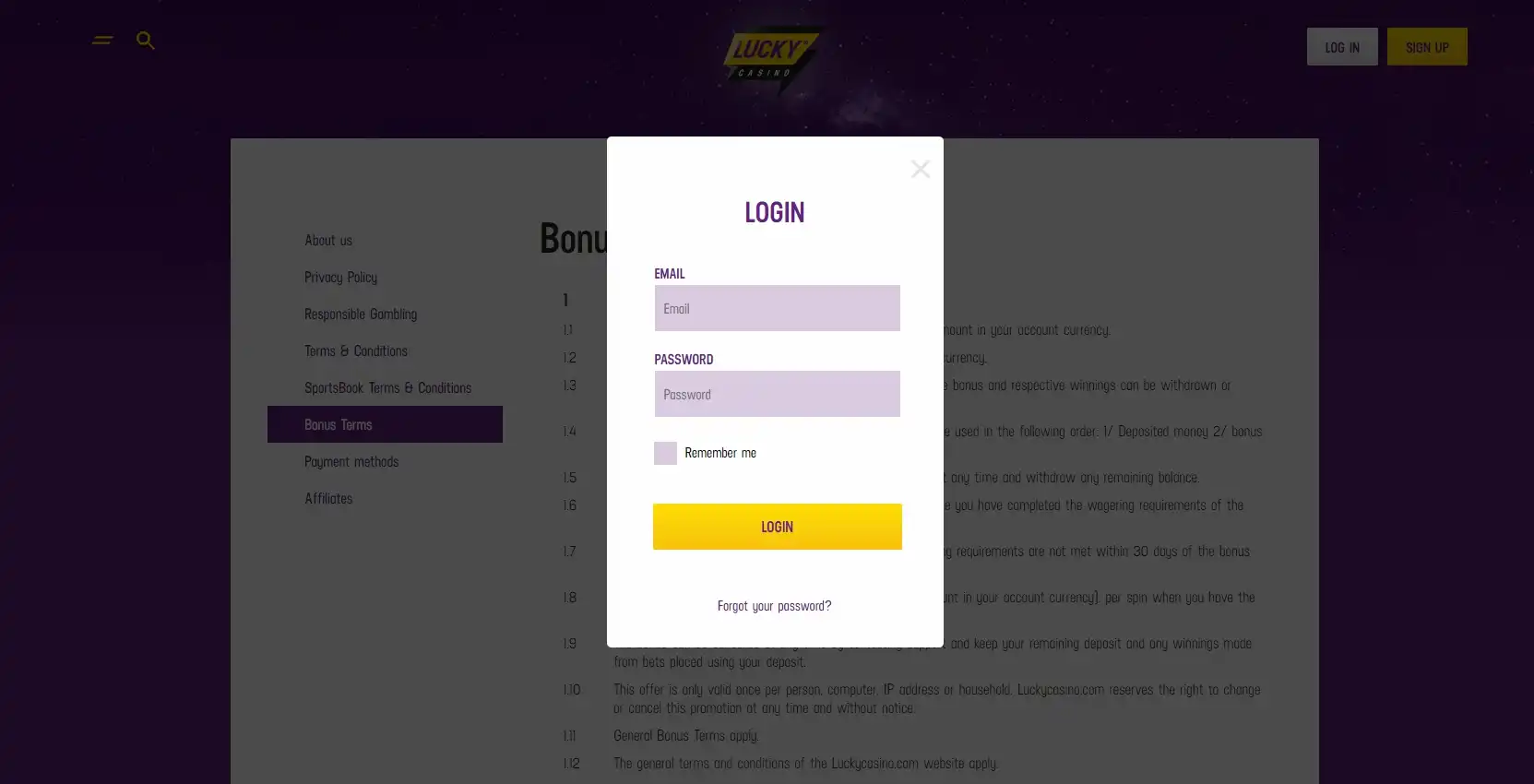 Lucky Casino Login