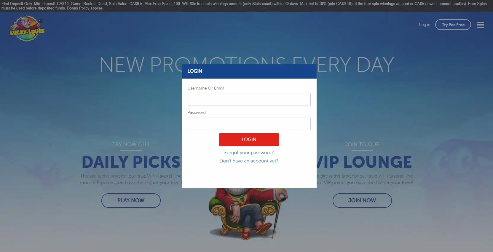 LuckyLouis Casino Login
