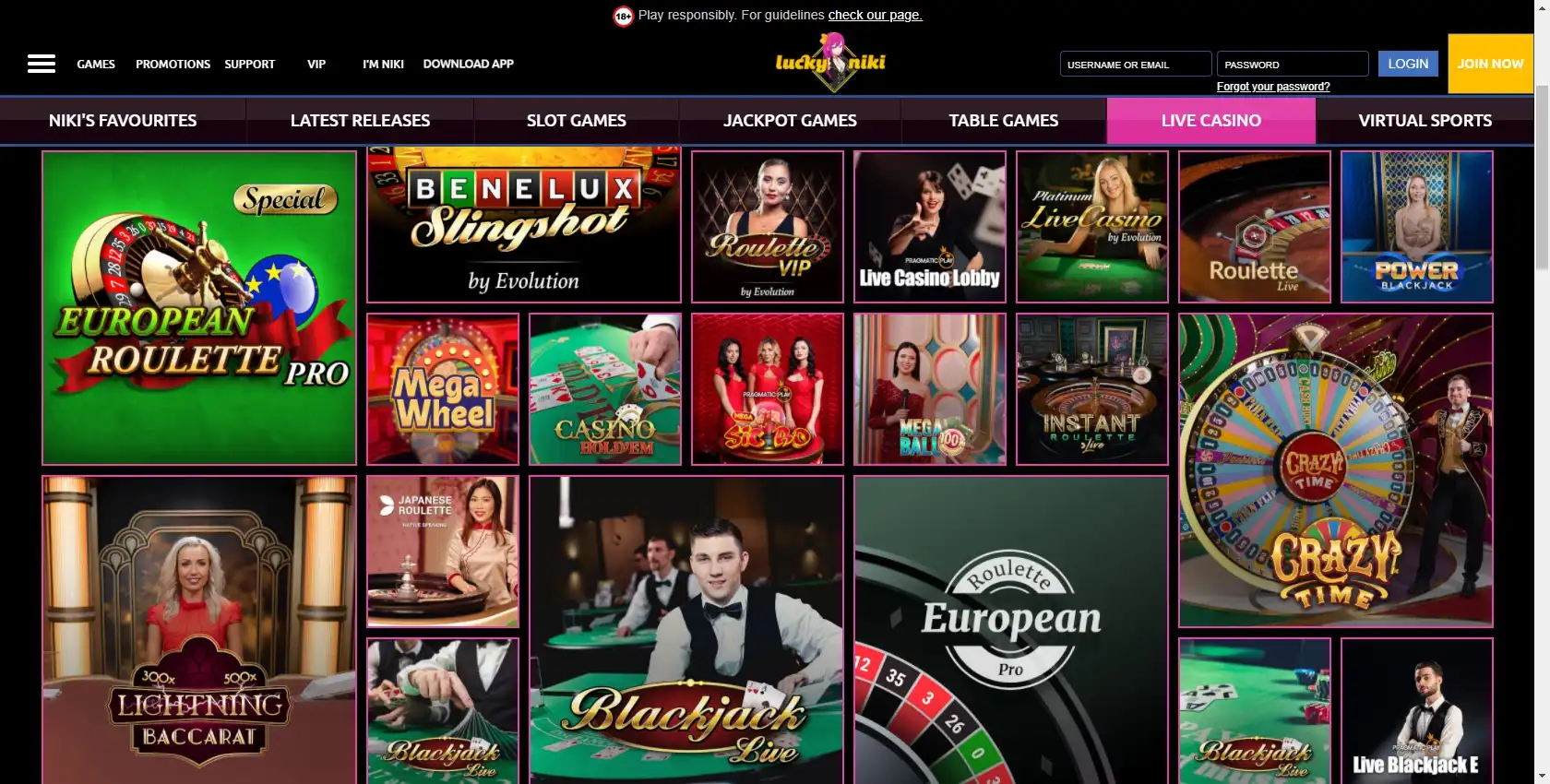Lucky Niki Casino Live Dealer Games