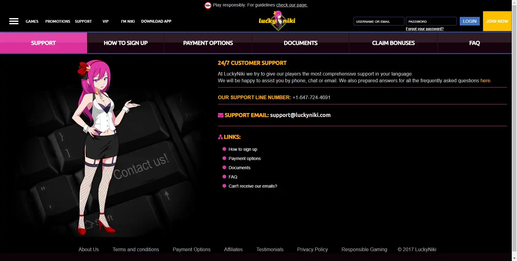 Lucky Niki Casino Support