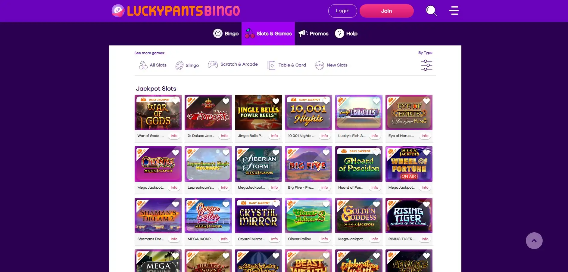 LuckyPantsBingo Casino Games