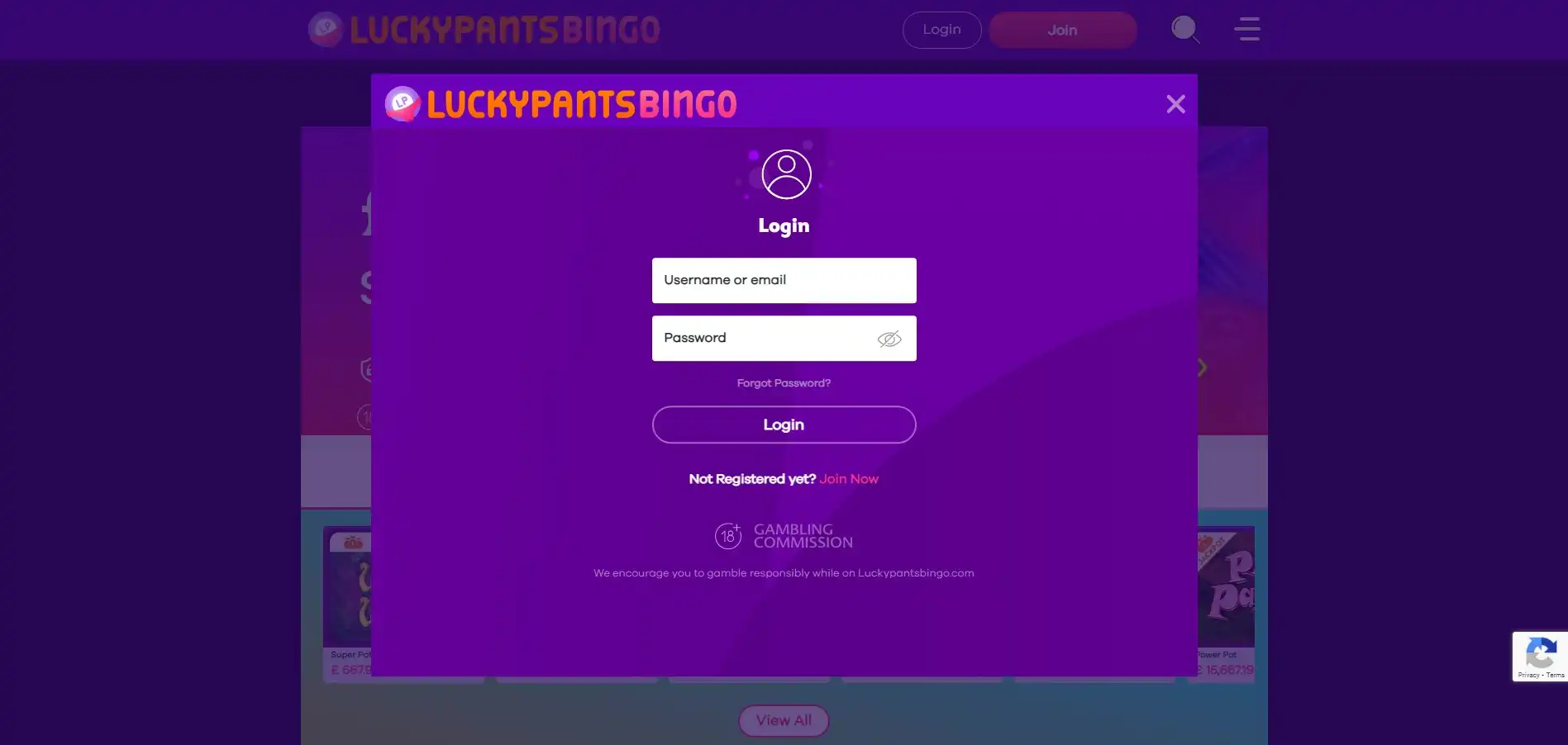 LuckyPantsBingo Casino Login