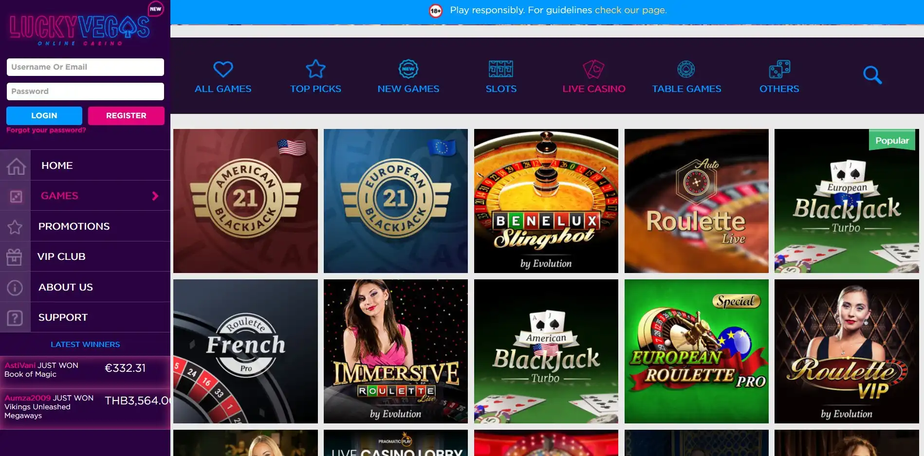 Lucky Vegas Live Dealer Games