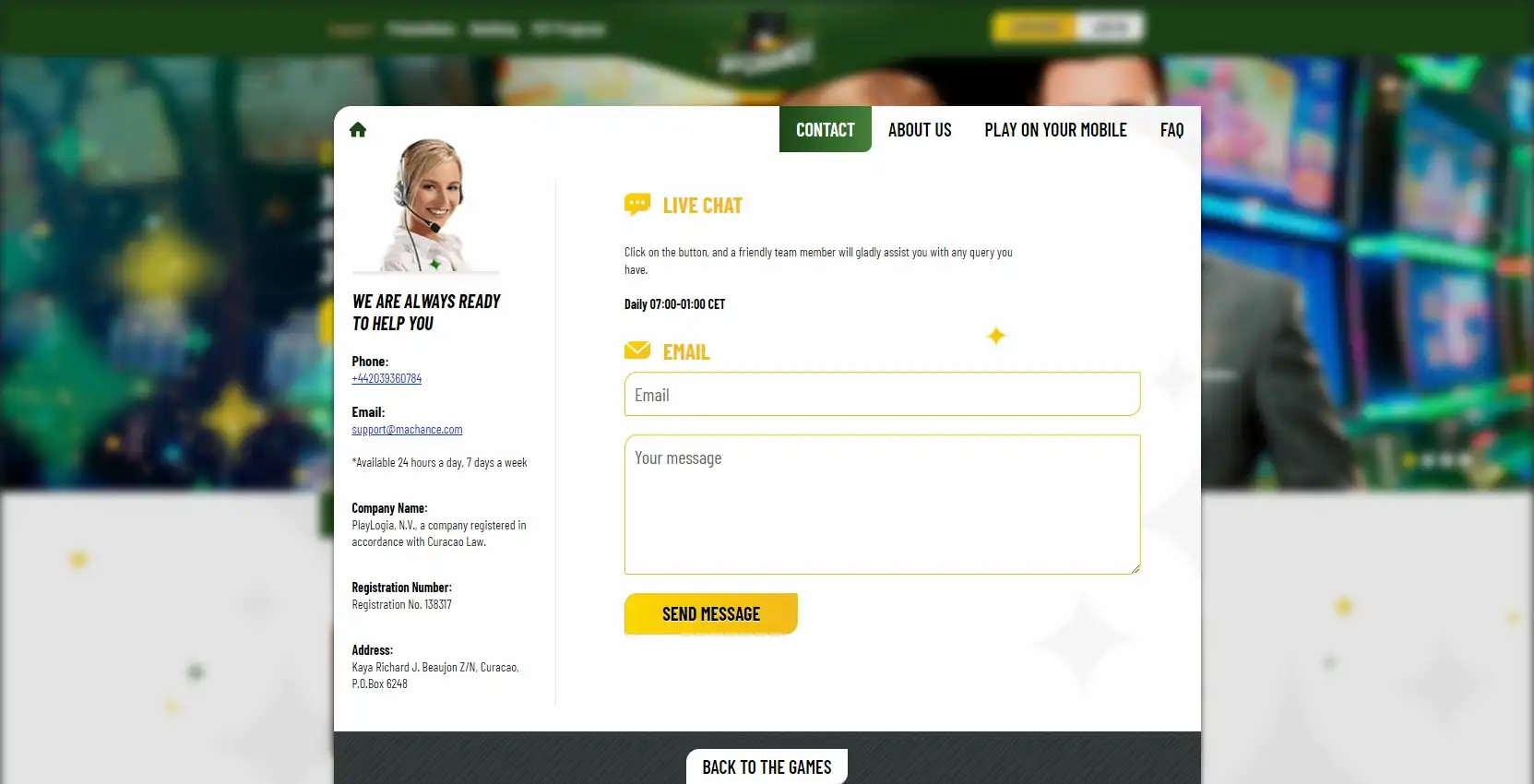 MaChance Casino Support