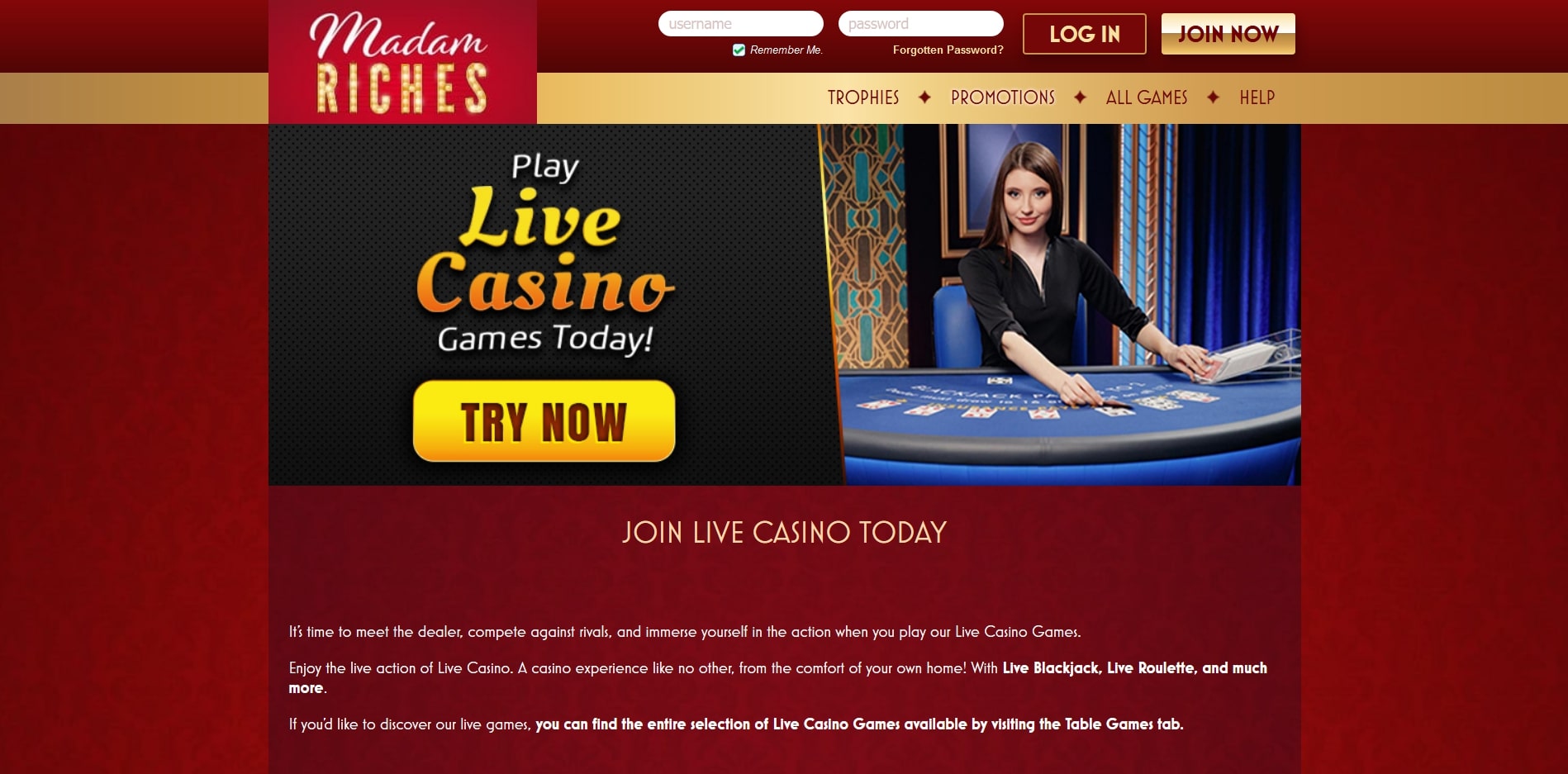 Madam Riches Casino Live Dealer Games