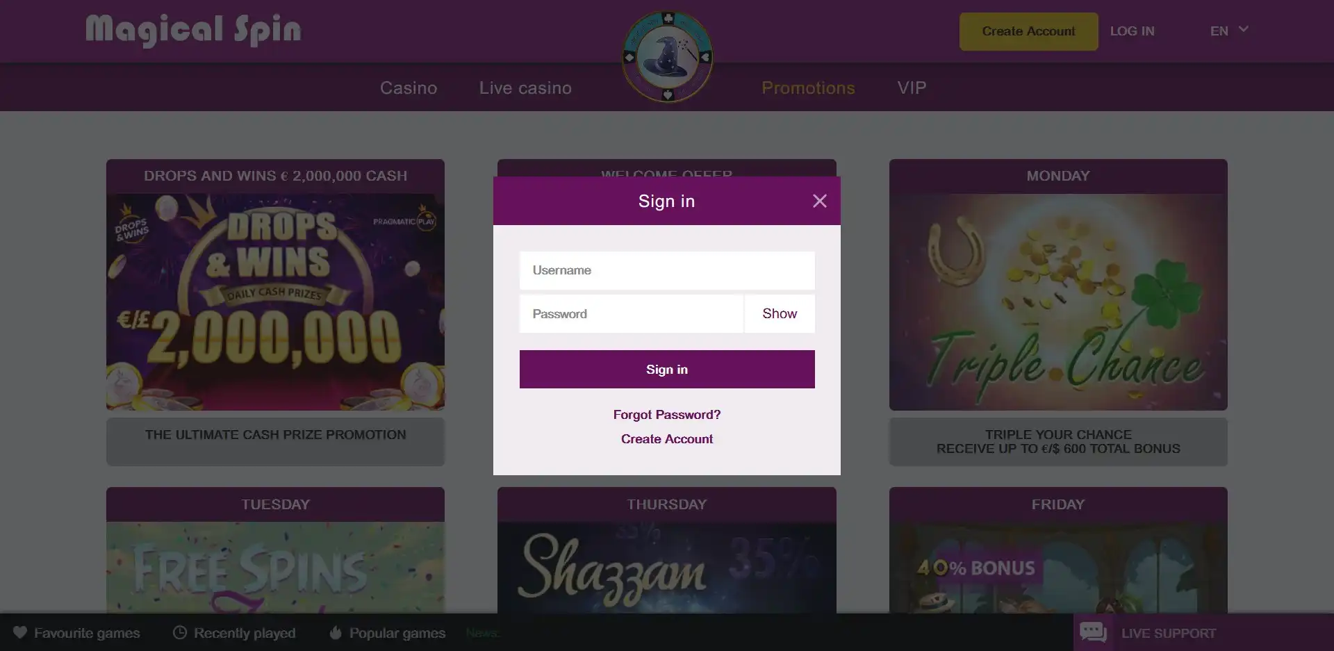 Magical Spin Casino Login