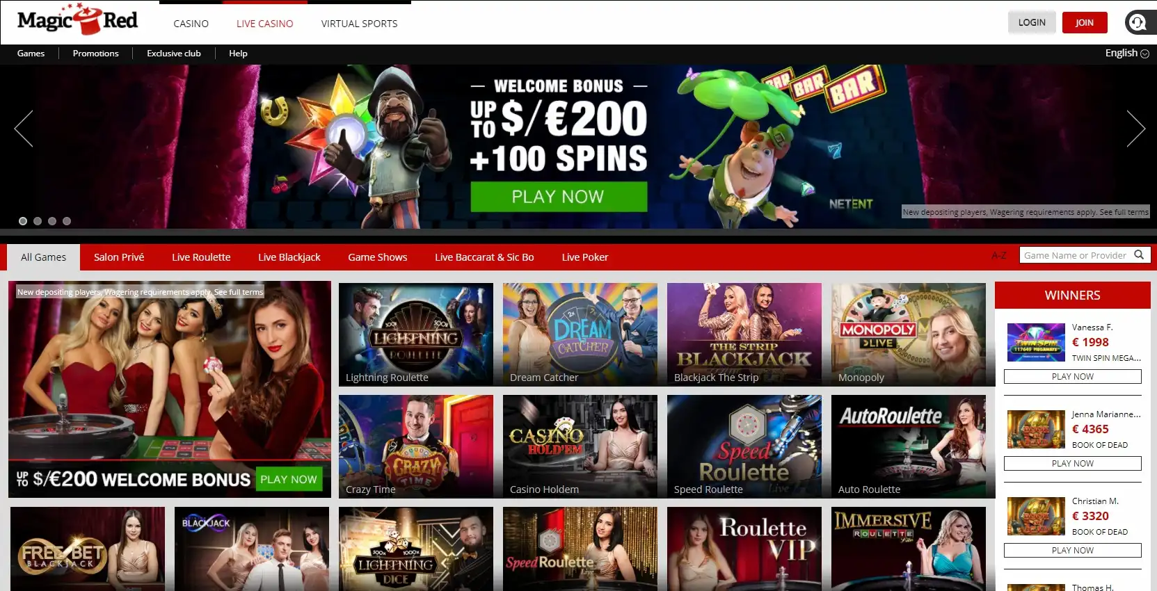 Magic Red Casino Live Dealer Games