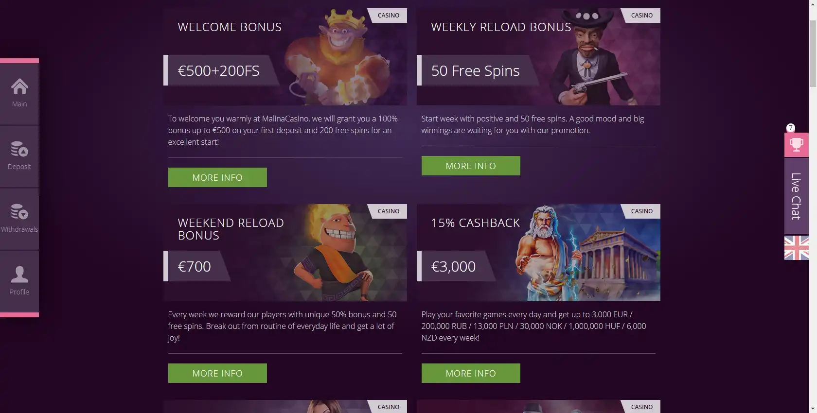 Malina Casino No Deposit Bonus