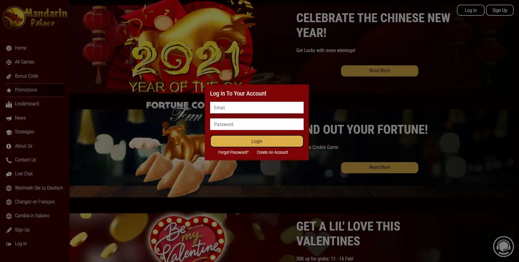 Mandarin Palace Casino Login